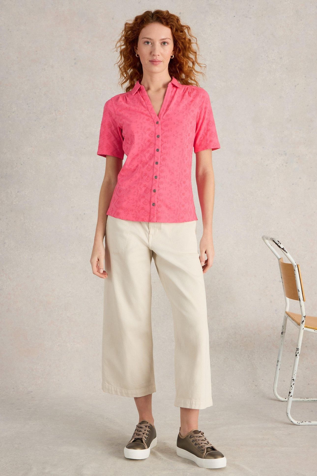 ANNIE SS BRODERIE SHIRT BRIGHT PINK 1