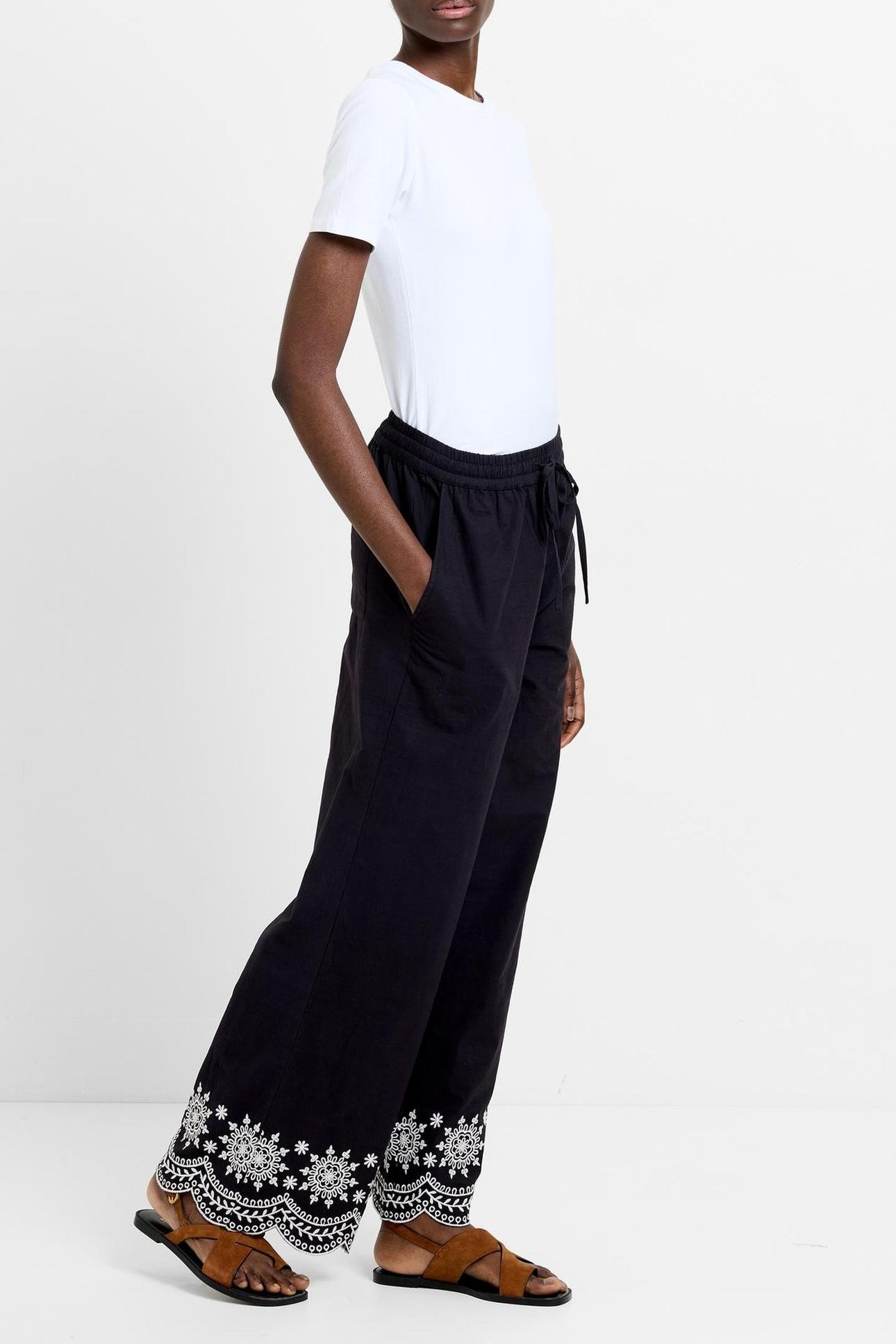 EMB HEM COTTON TROUSER BLACK 4