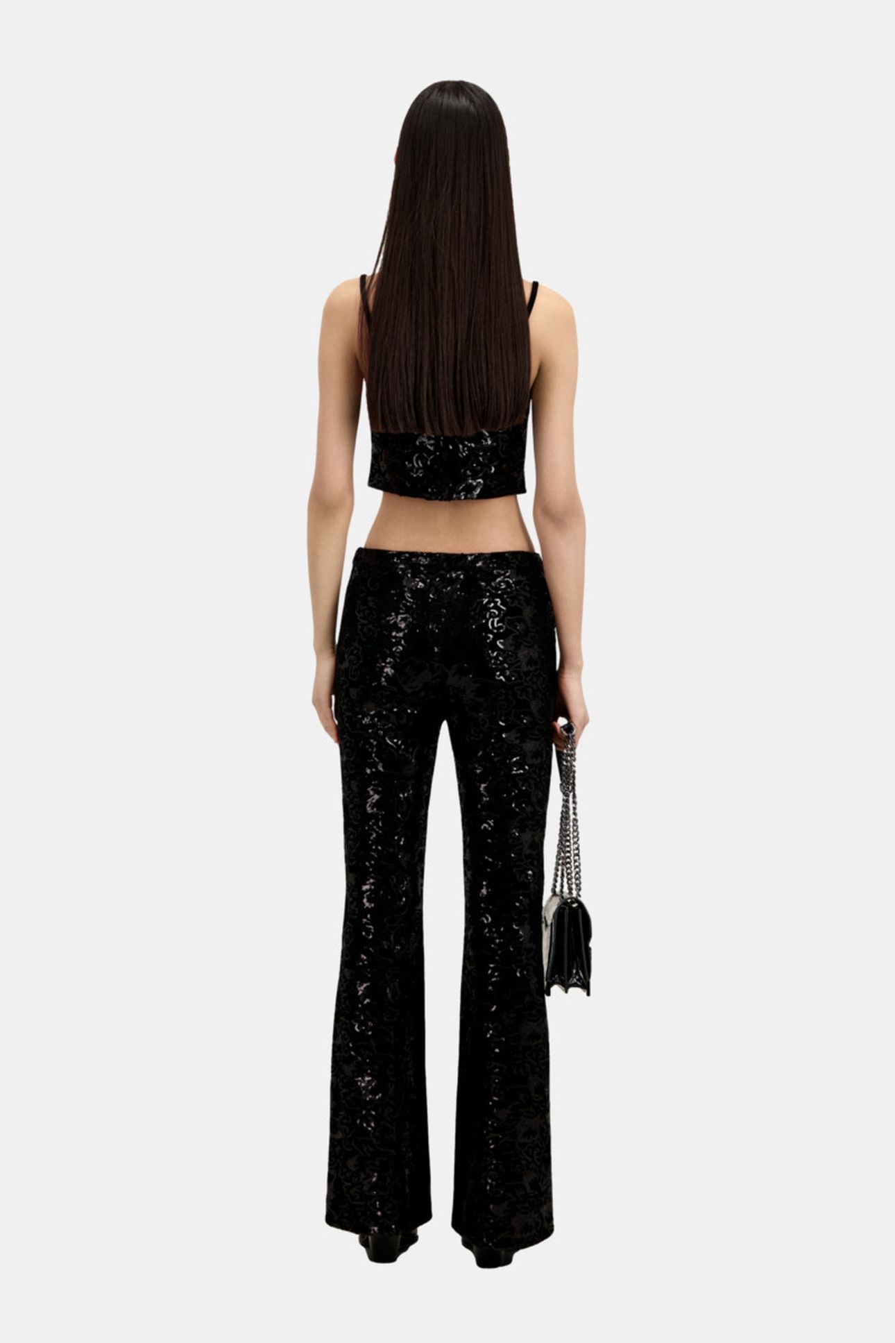 VELVET AND SEQUIN STRAPSTOP SHORT TOP BLACK 3