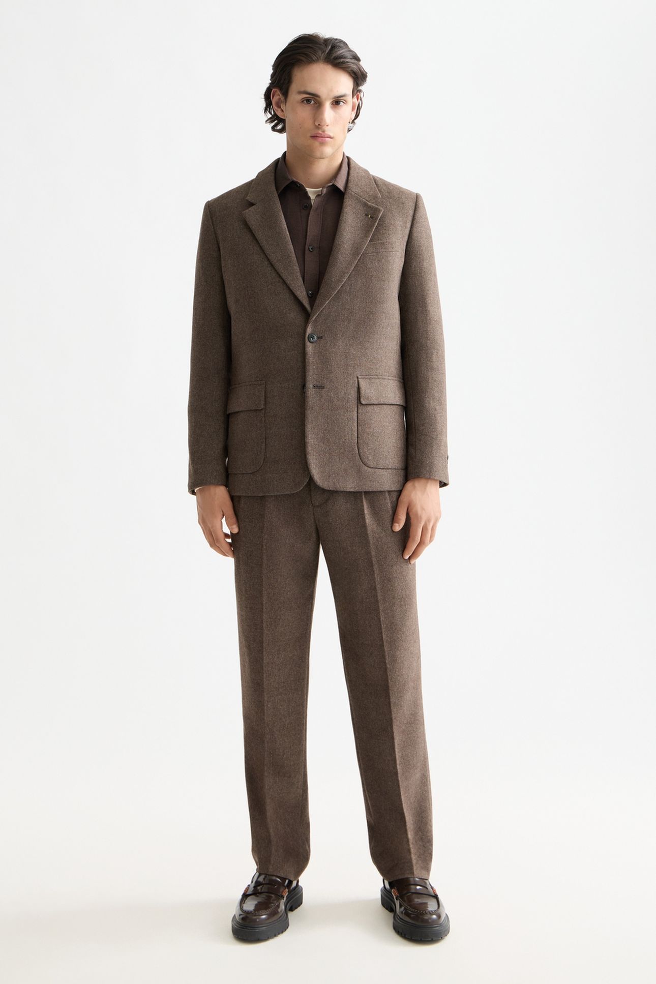 YARN-DYED WOOL BLEND RELAXED FIT BLAZER DEMITASSE PATCHWORK  1