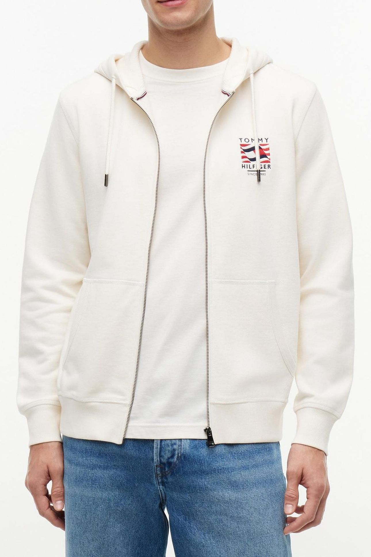 FLAG EMBROIDERY FRENCH TERRY ZIP-THRU HOODY IVORY PETAL 1