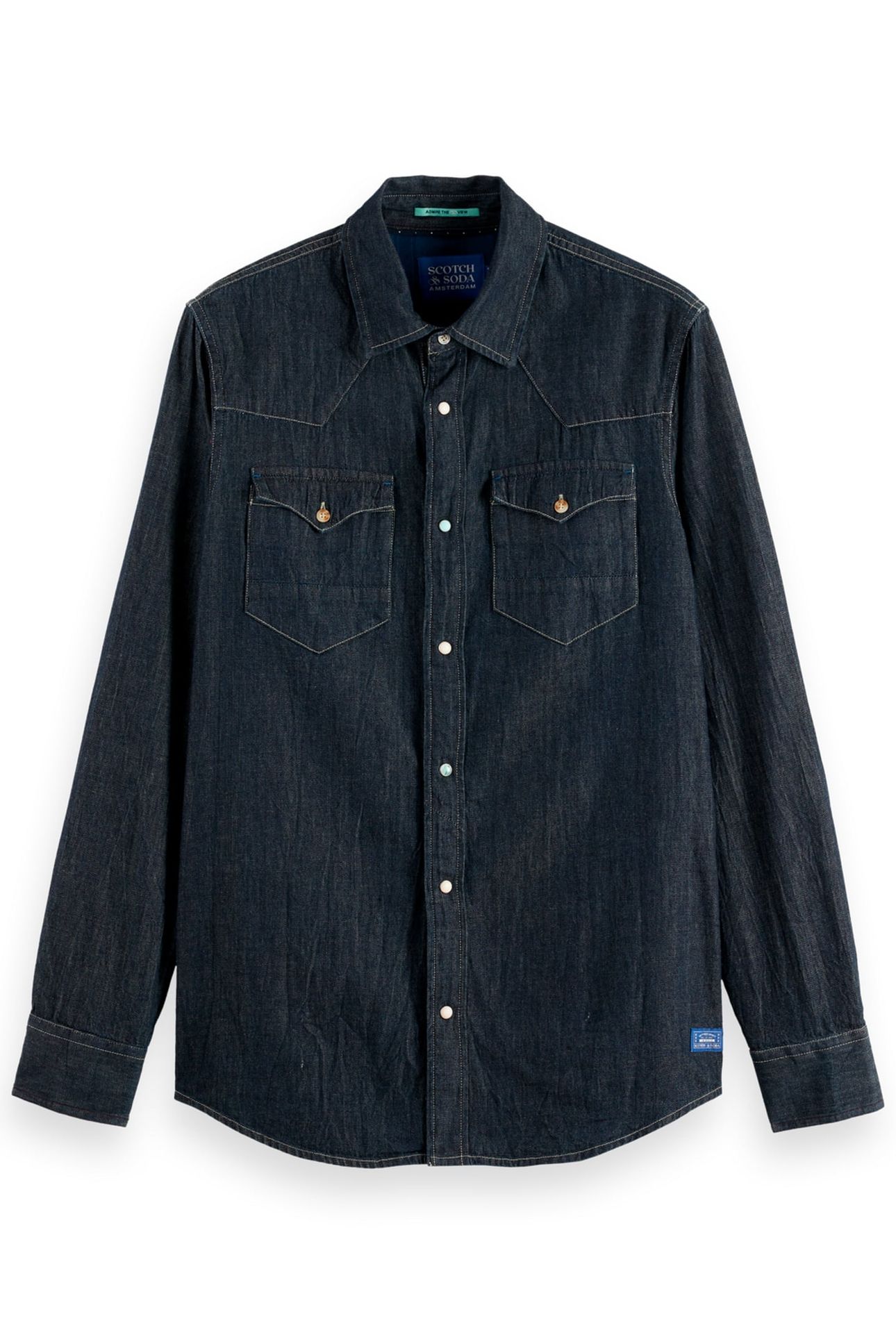 REGULAR FIT WESTERN SHIRT IN DARK DENIM — PAINT IT BLAUW 1