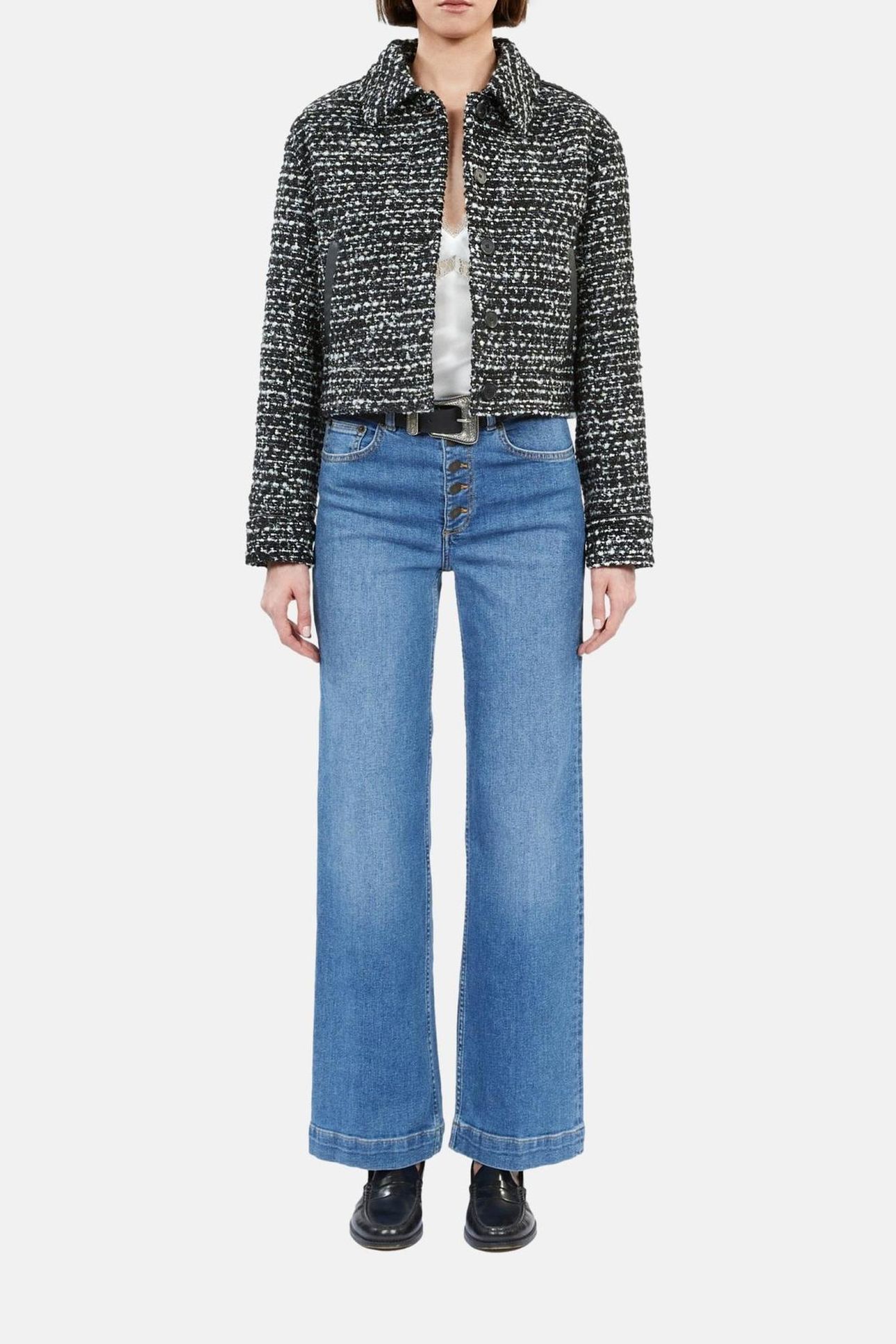SHORT, LOOSE-FITTING JACKET BLACK WHITE 2