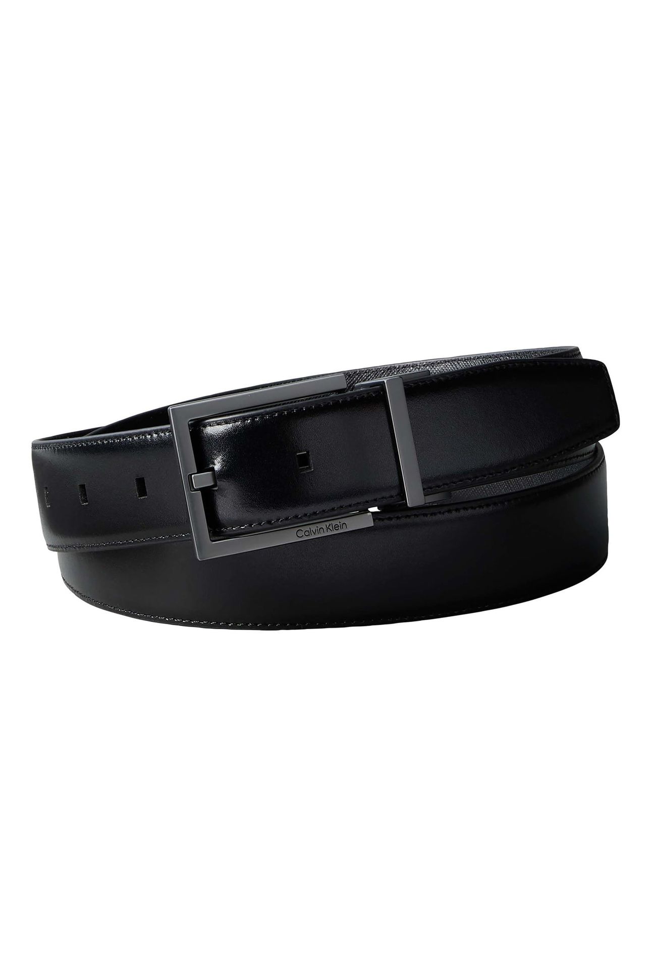 SQUARE BUCKLE SMOOTH BELT BLACK/DARK BROWN/MATTE GUNME 1