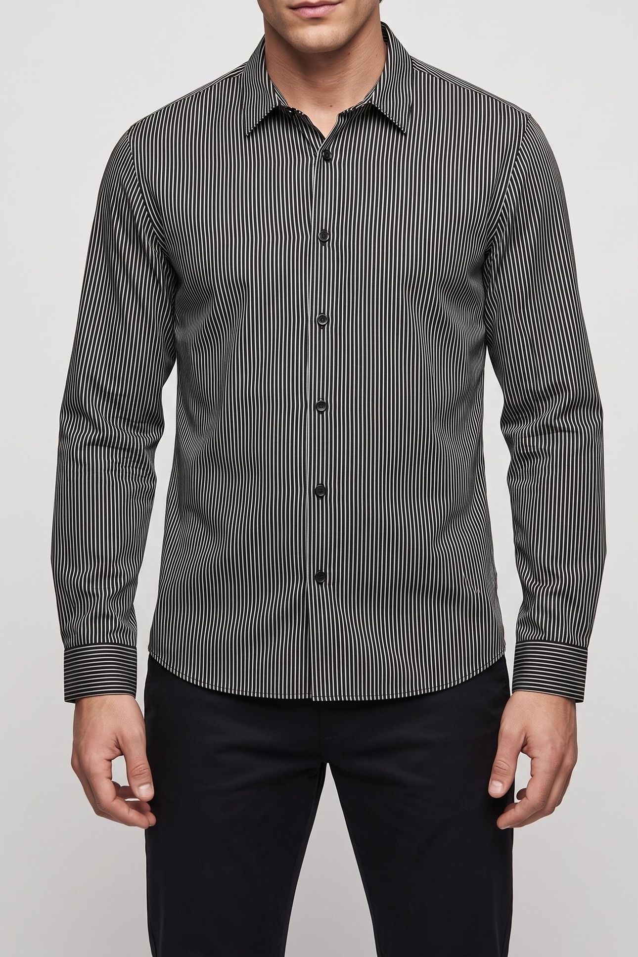 LONG-SLEEVED SHIRT WITH MICRO-STRIPES BLACK WHITE 1