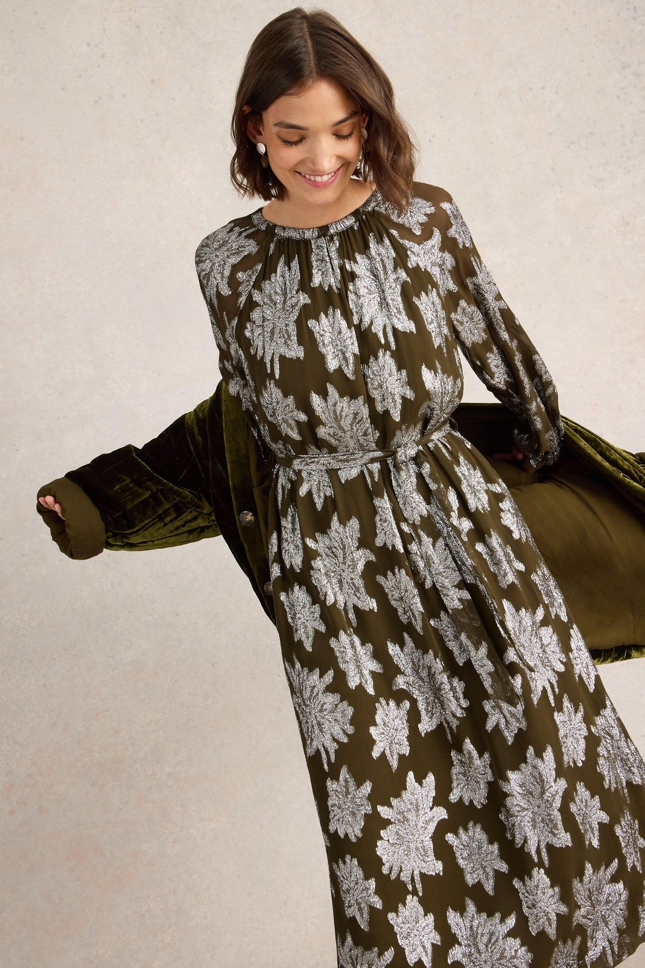 PHOEBE JACQUARD MAXI DRESS GREEN MULTI 7