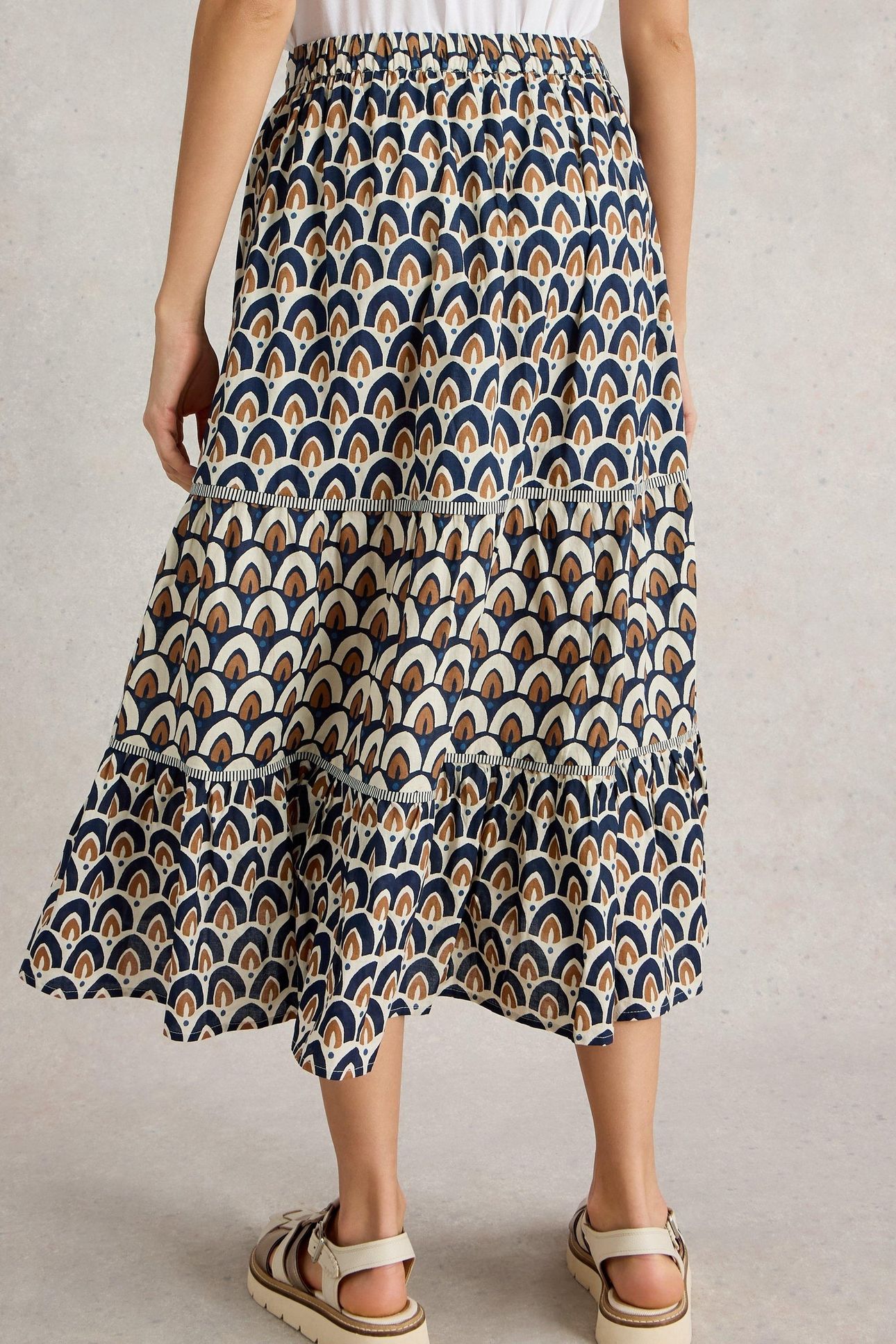 ARIEL MIX PRINT MIDI SKIRT NAVY PRINT 3