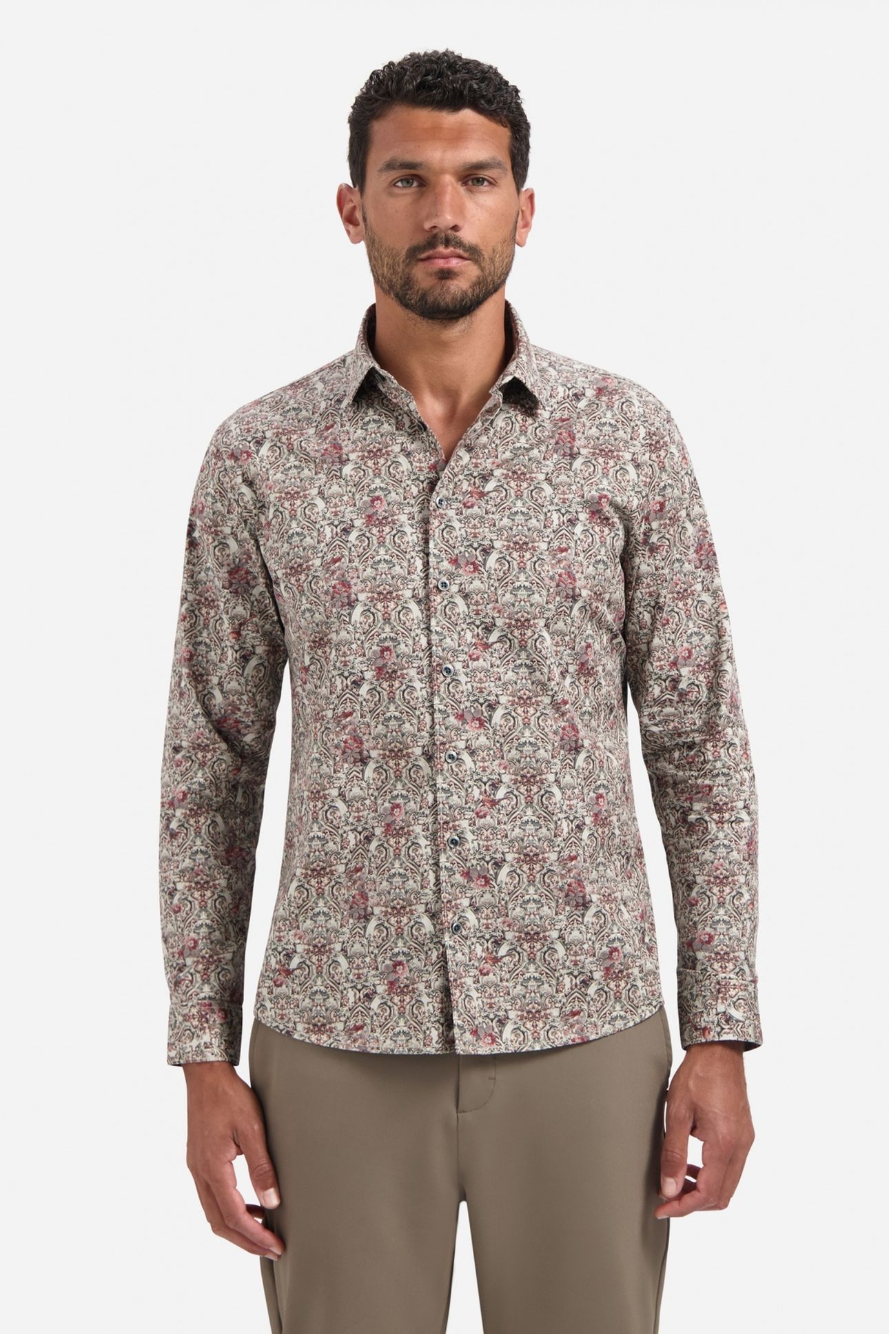 SHIRT STRETCH ALLOVER PRINTED DARK GREY 1