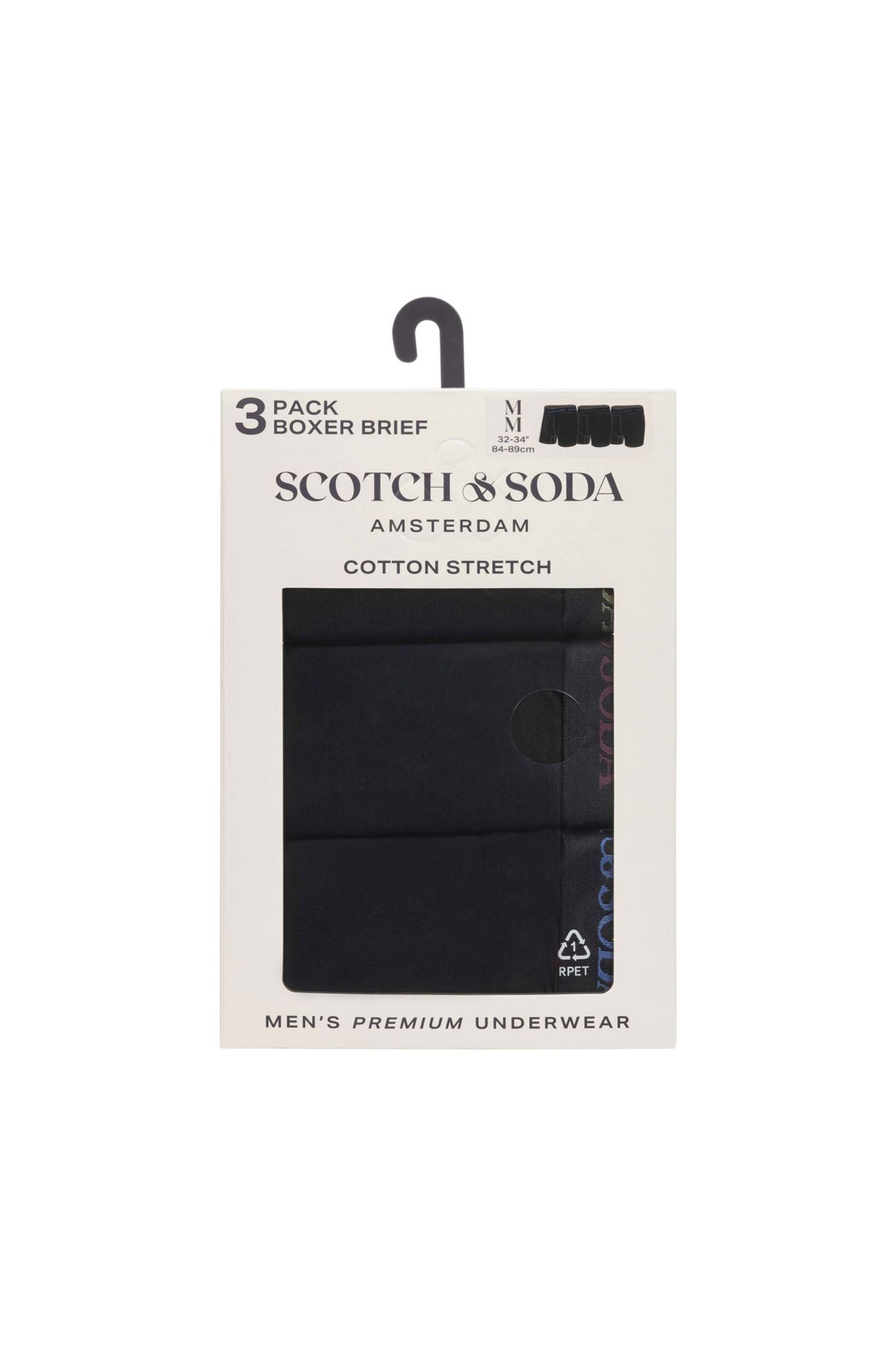 3PK MENS COTTON STRETCH BOXER BRIEF BLACK/BRIGHT 2