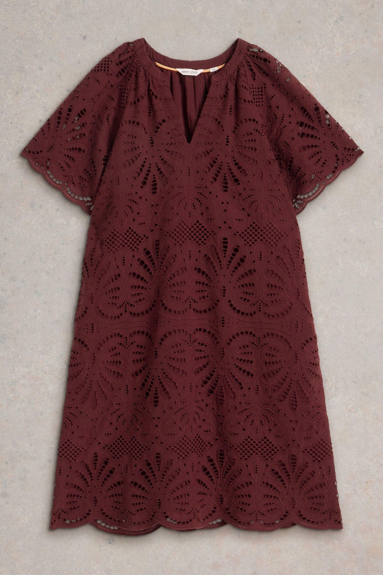 LINDSAY BRODERIE DRESS DARK RED 4