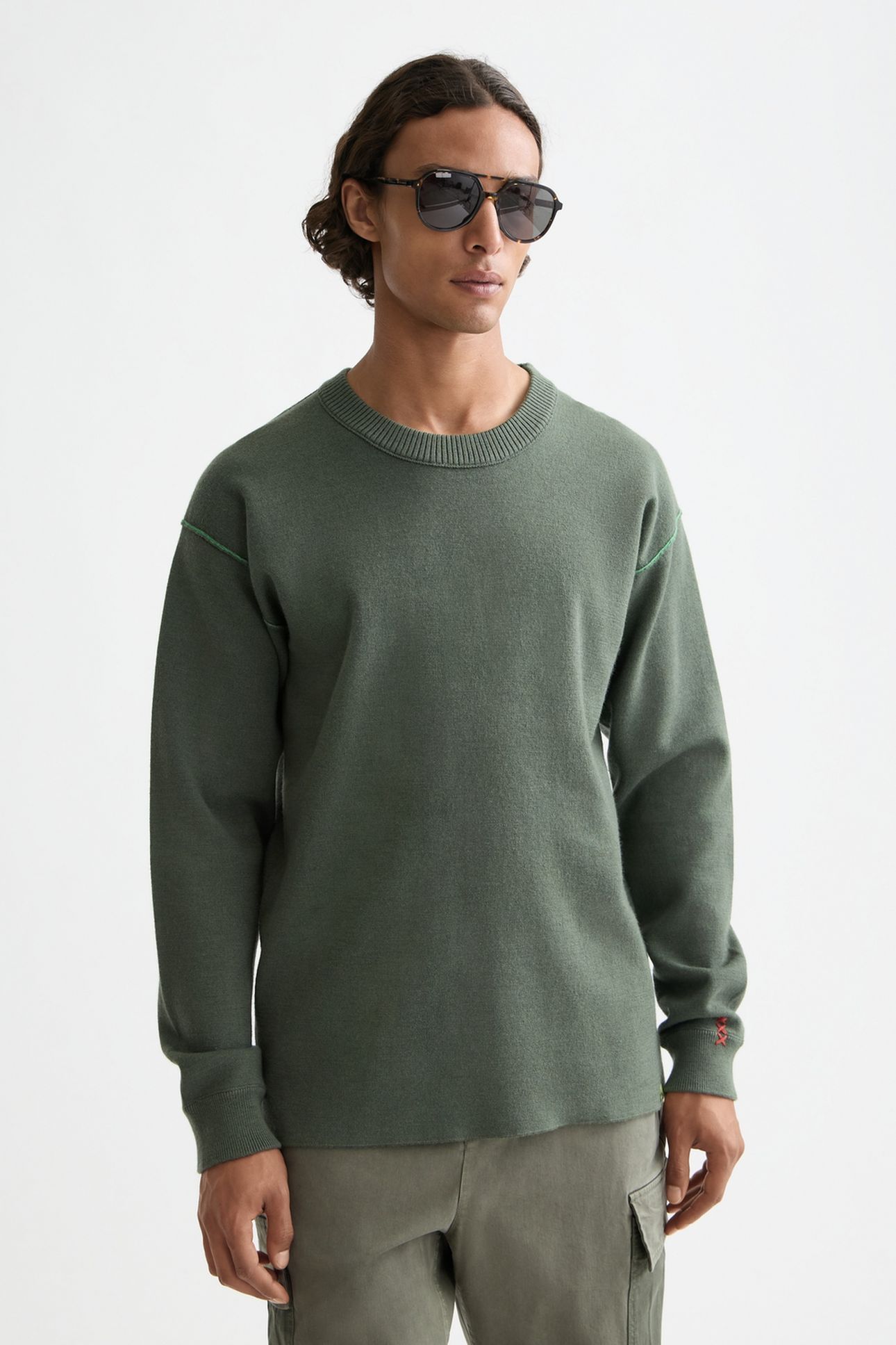 MERINO DOUBLE FACE DROPPED SHOULDER CREWNECK THYME 1