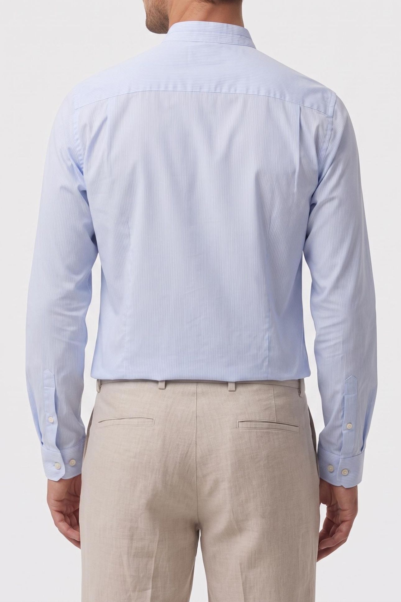 PLAIN COTTON TWILL SHIRT WITH A MANDARIN COLLAR LIGHT BLUE 2