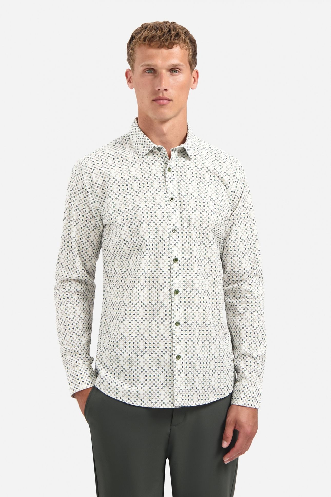 SHIRT STRETCH ALLOVER PRINTED DARK GREEN 1