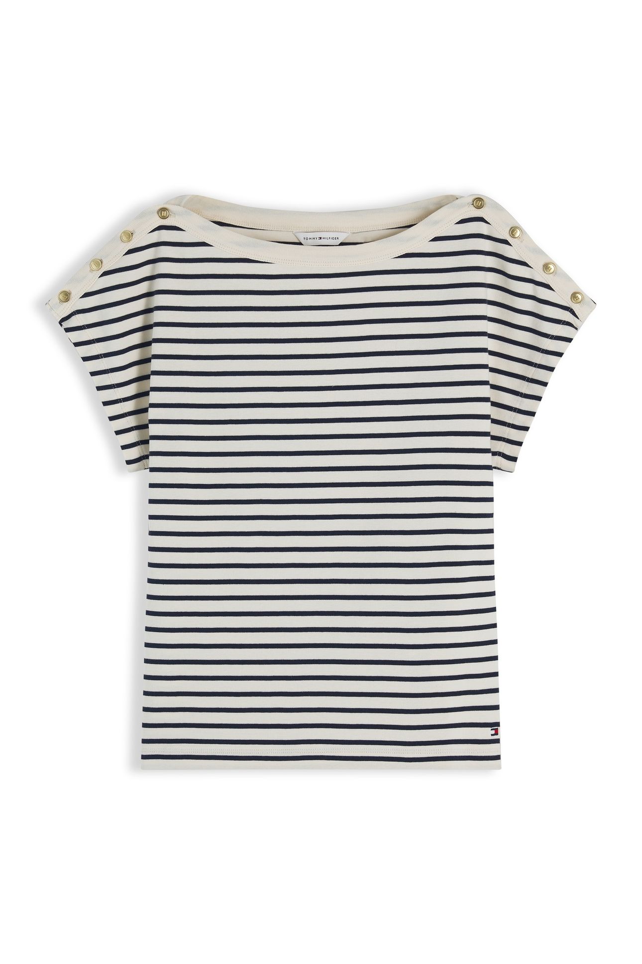 GOLD-TONE BUTTON BOAT NECK T-SHIRT BRETON CALICO/DARK NIGHT 4