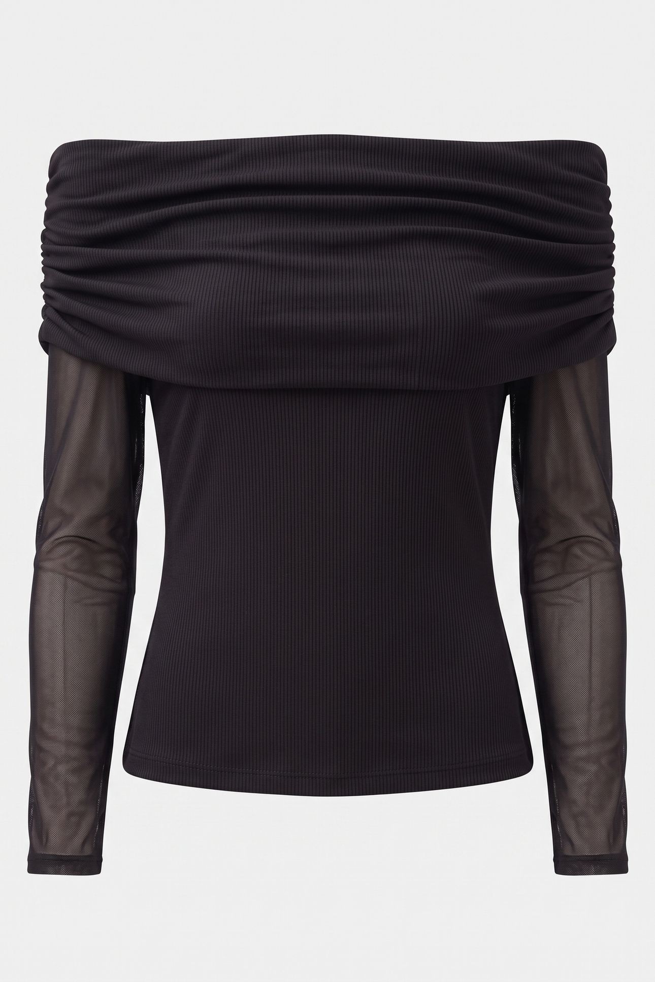 STRETCH BOAT NECK LONG SLEEVE MESH TOP BLACK 3