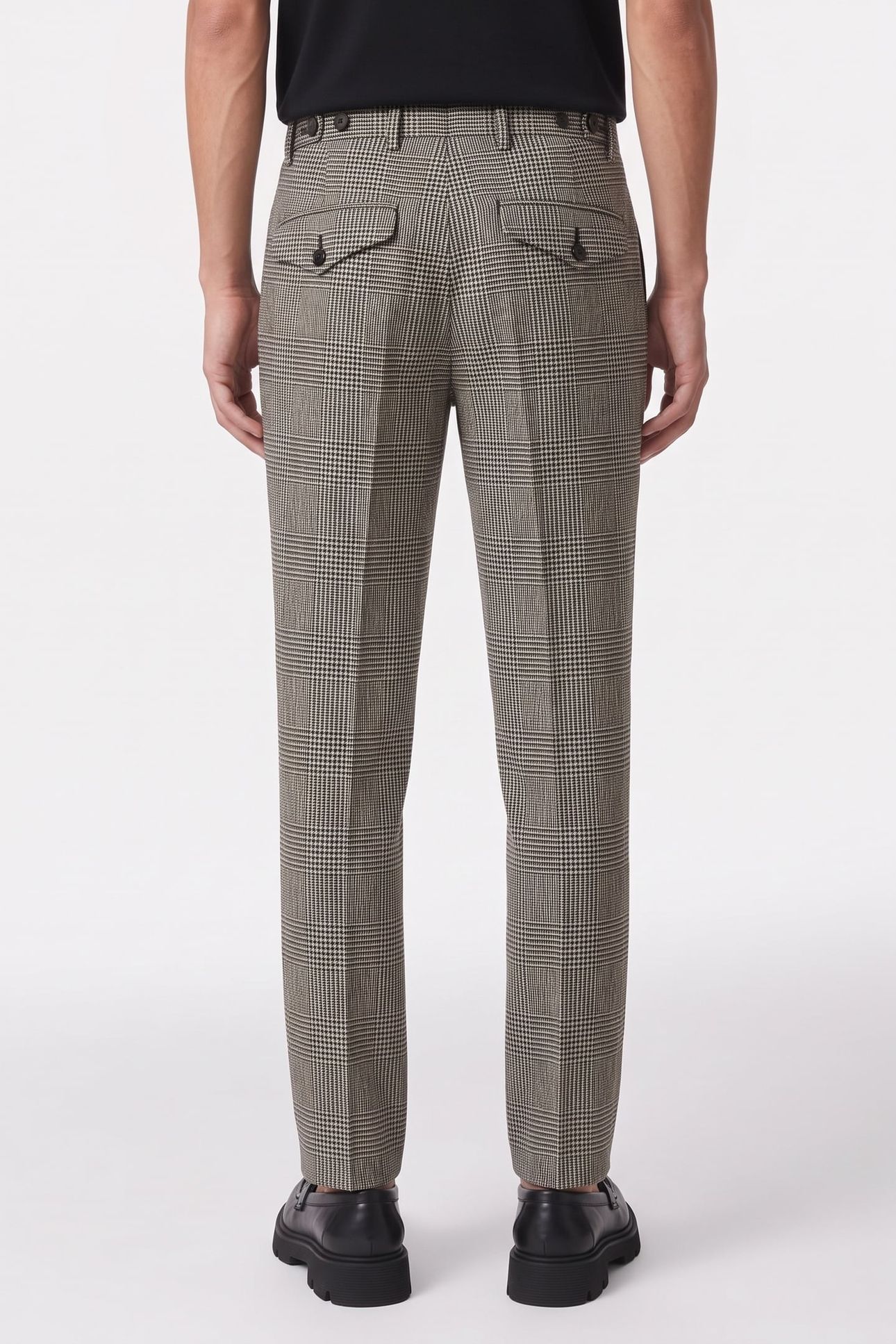 NEW SHAPE SUIT TROUSERS WITH STRAPS BLACK WHITE 2