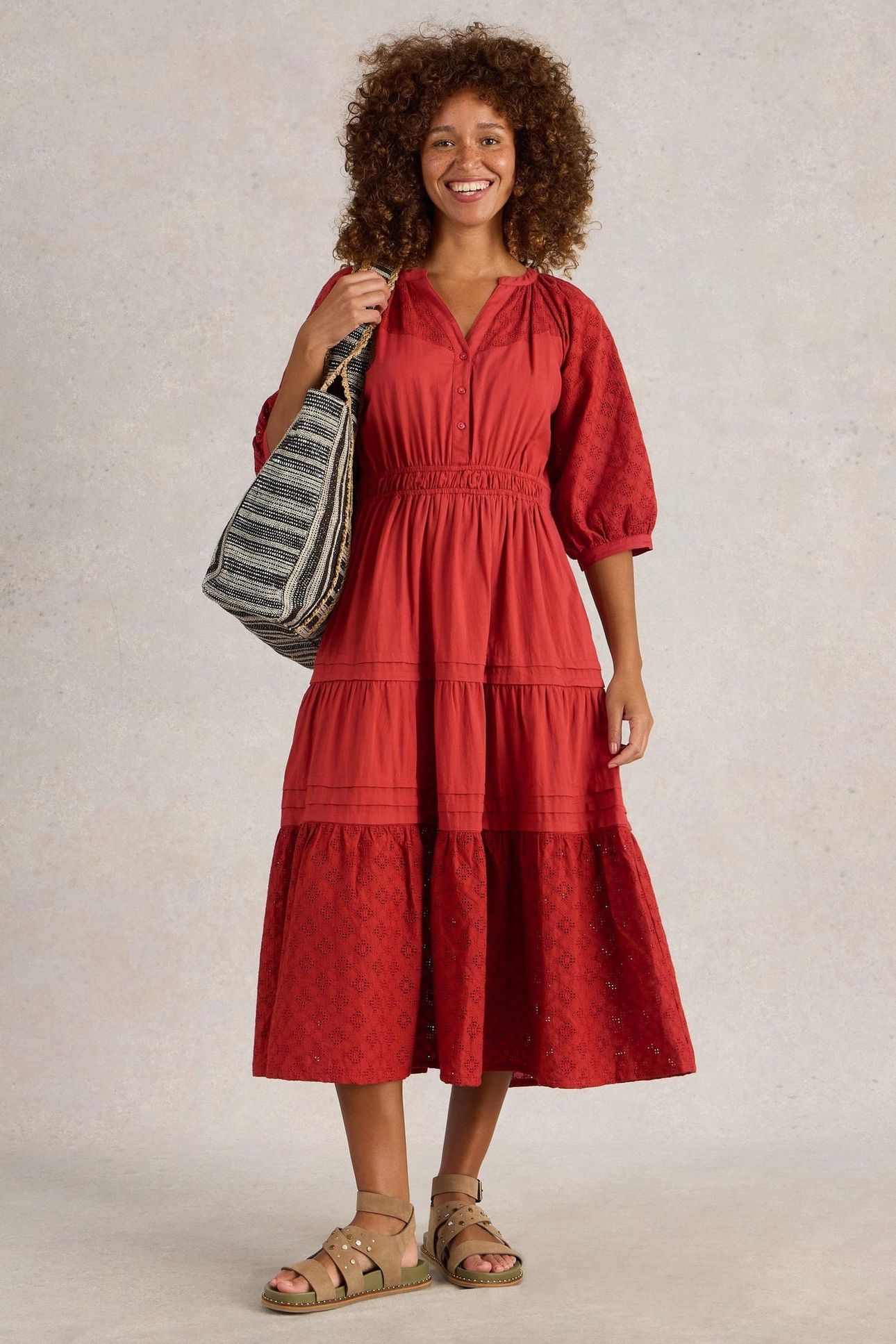 WILLOW BRODERIE DRESS DARK RED 1