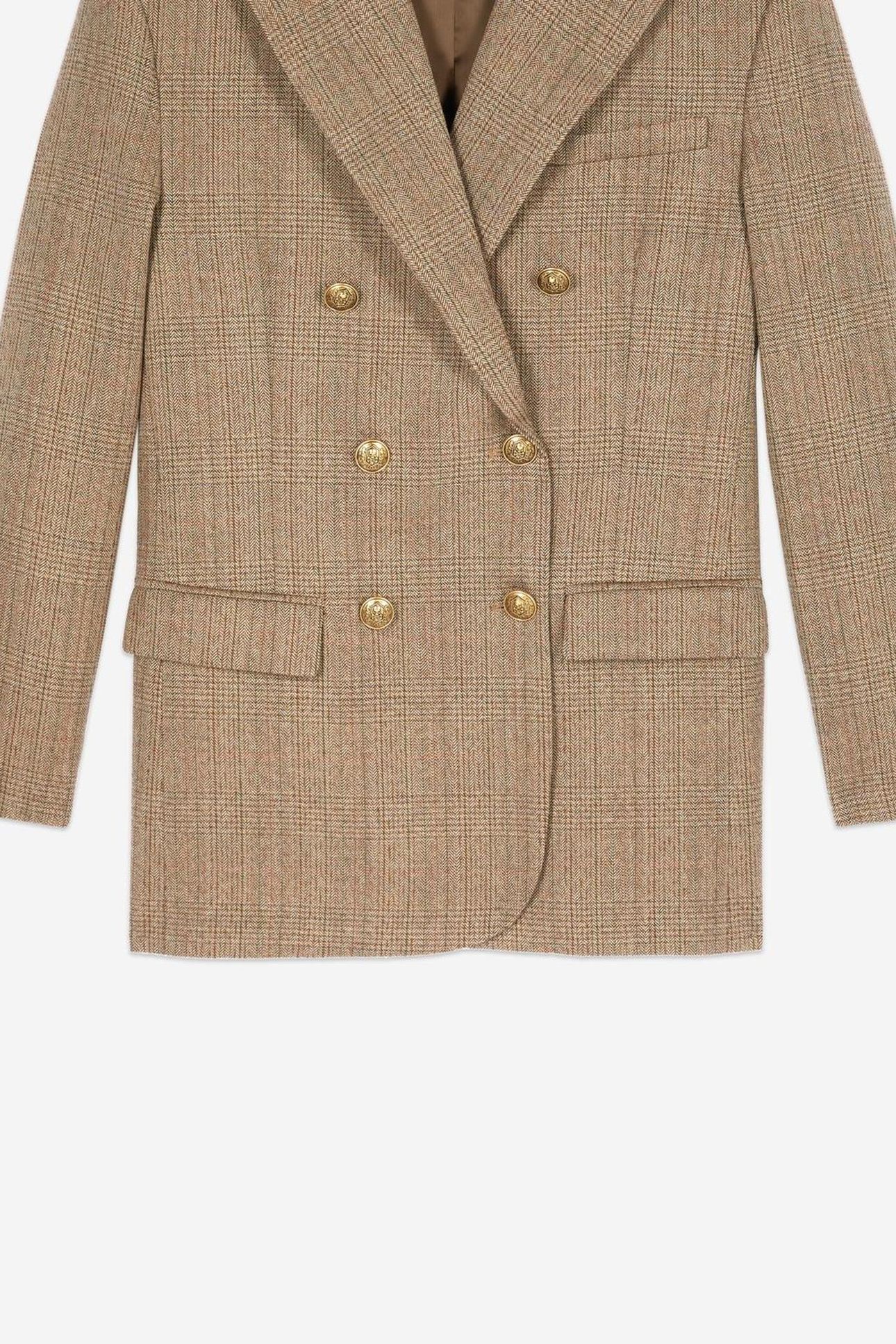 OVERSIZED 6-BUTTON FRONT CTOSUME JACKET BROWN CHEVRON 5