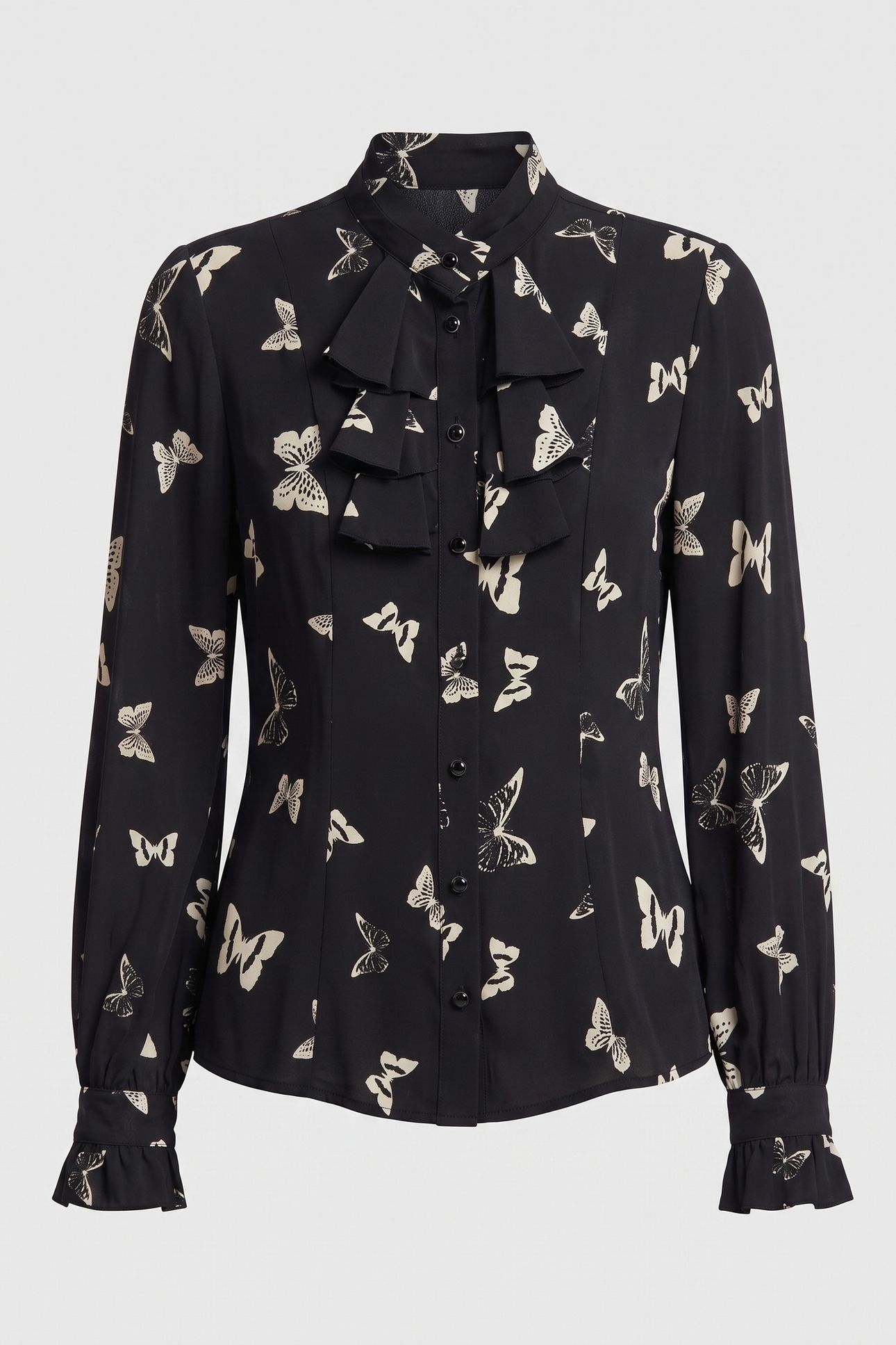 BUTTERLFY PRINT LONG-SLEEVED SHIRT BLACK WHITE 3