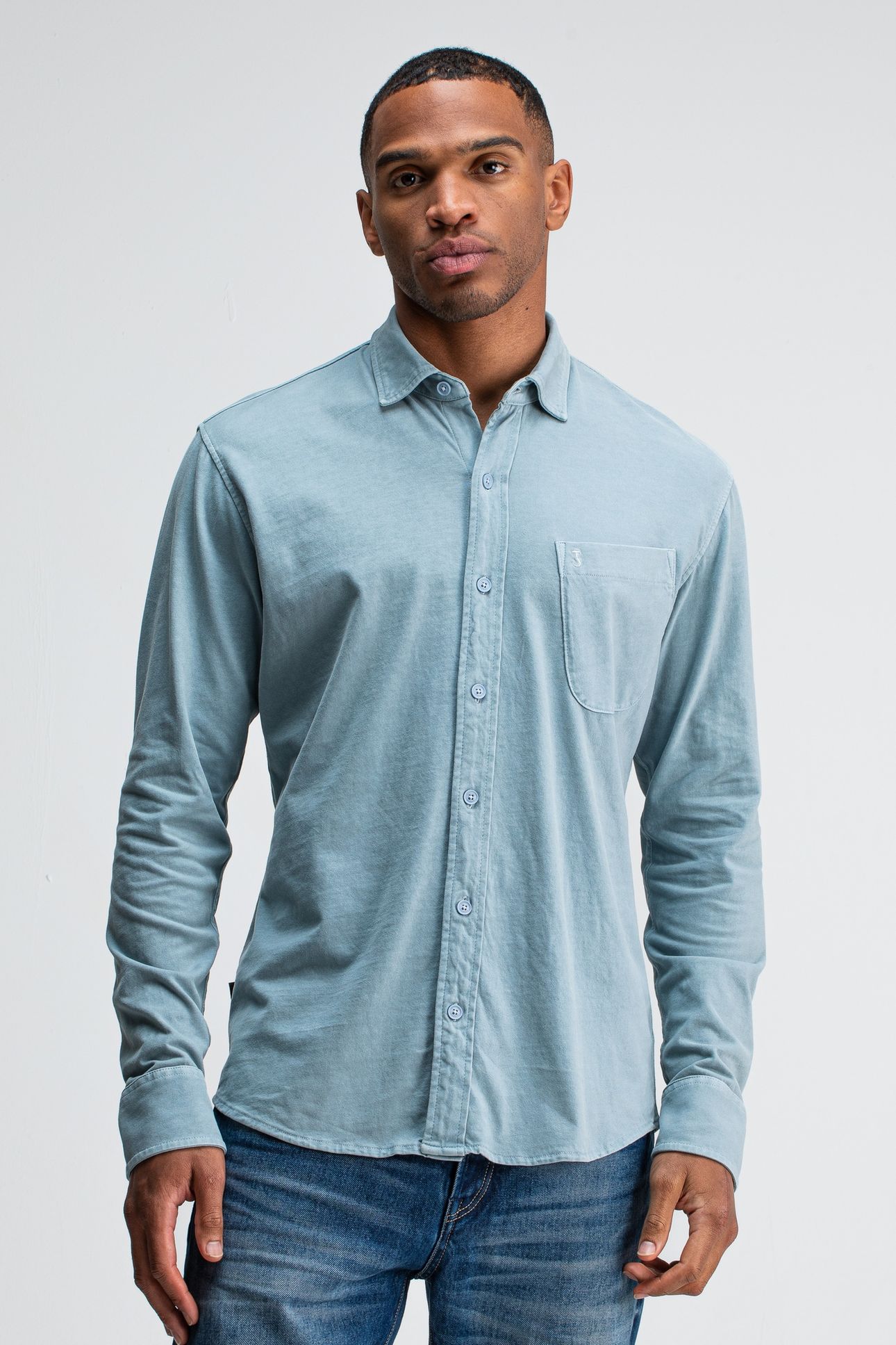 AIDAN PEACHED JERSEY SHIRT HORIZON BLUE 1