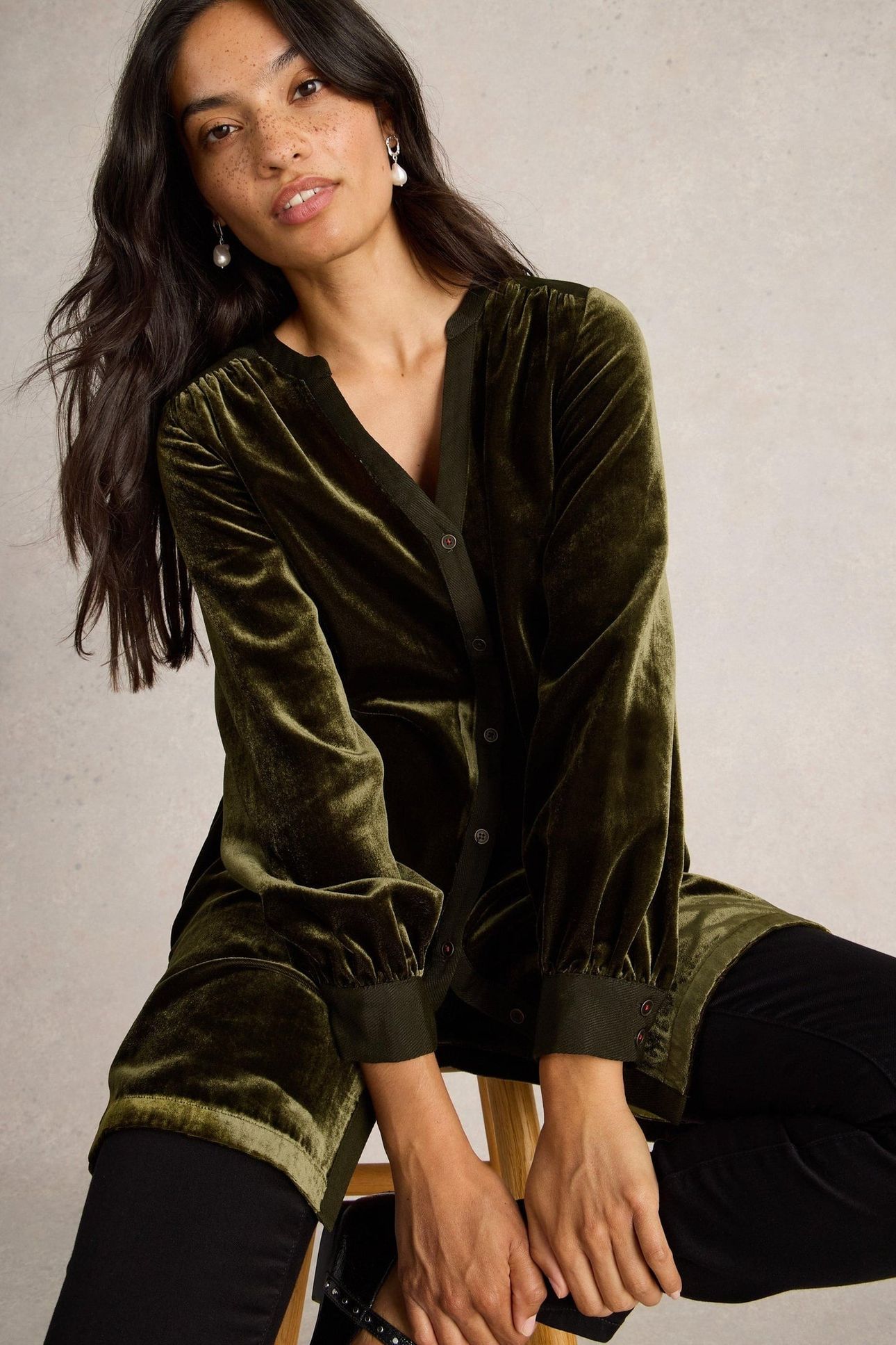 OLIVE VELVET TUNIC KHAKI GREEN 1