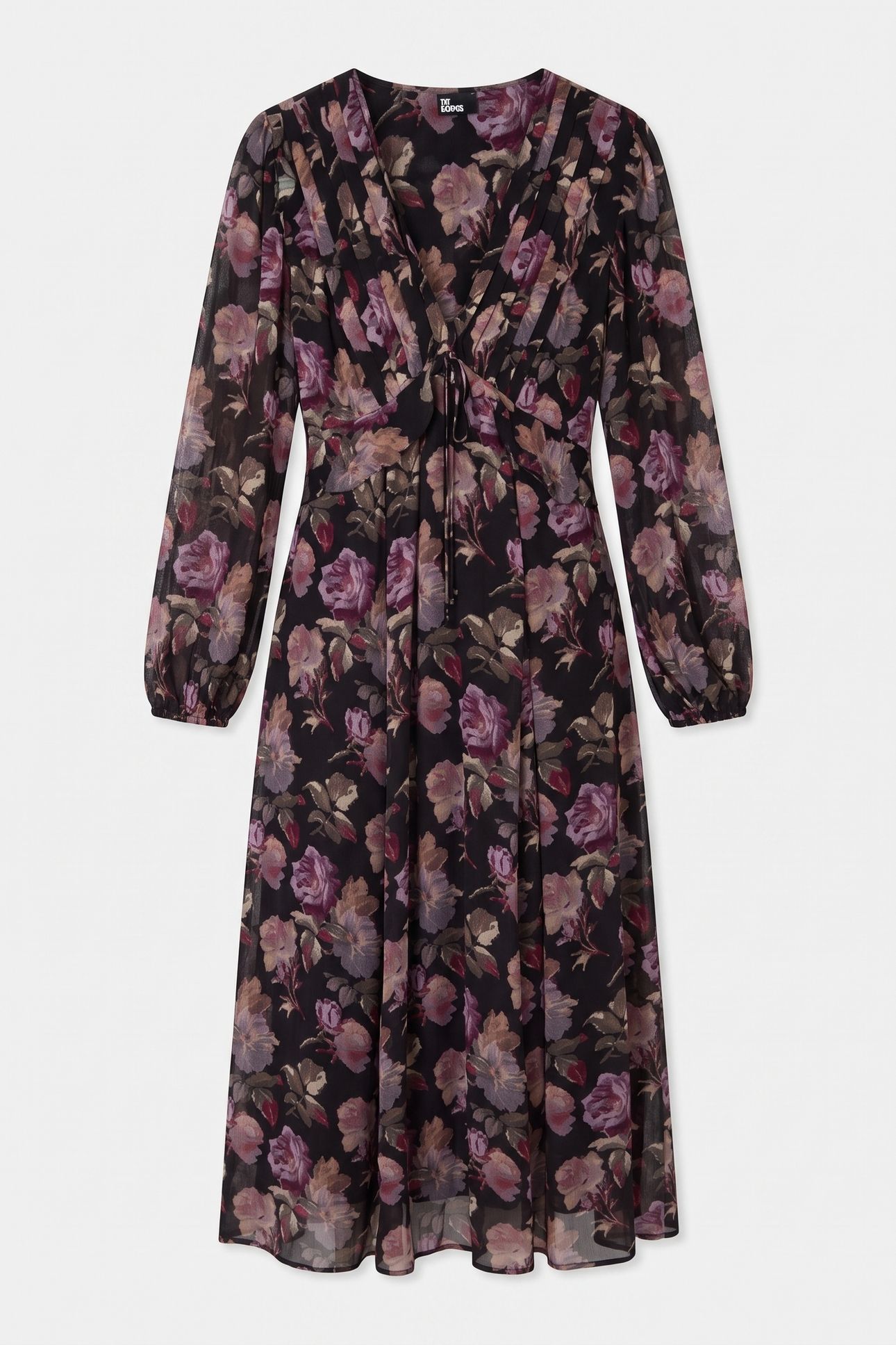 LONG-SLEEVED DRESS IN ROSE PRINT BLACK / PURPLE 3