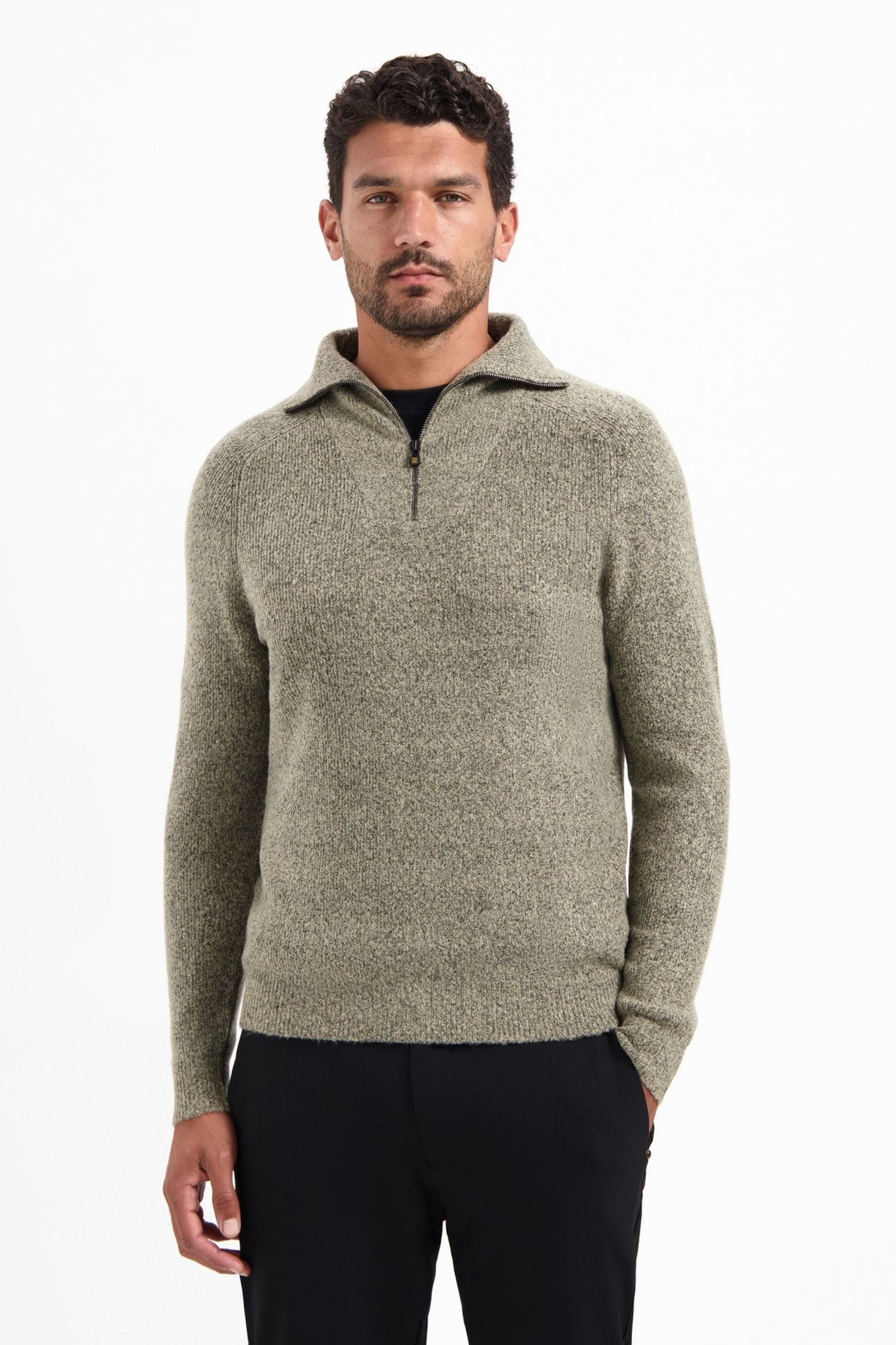 PULLOVER WING COLLAR HALF ZIP SOFT WOOLBLEND SAND 2