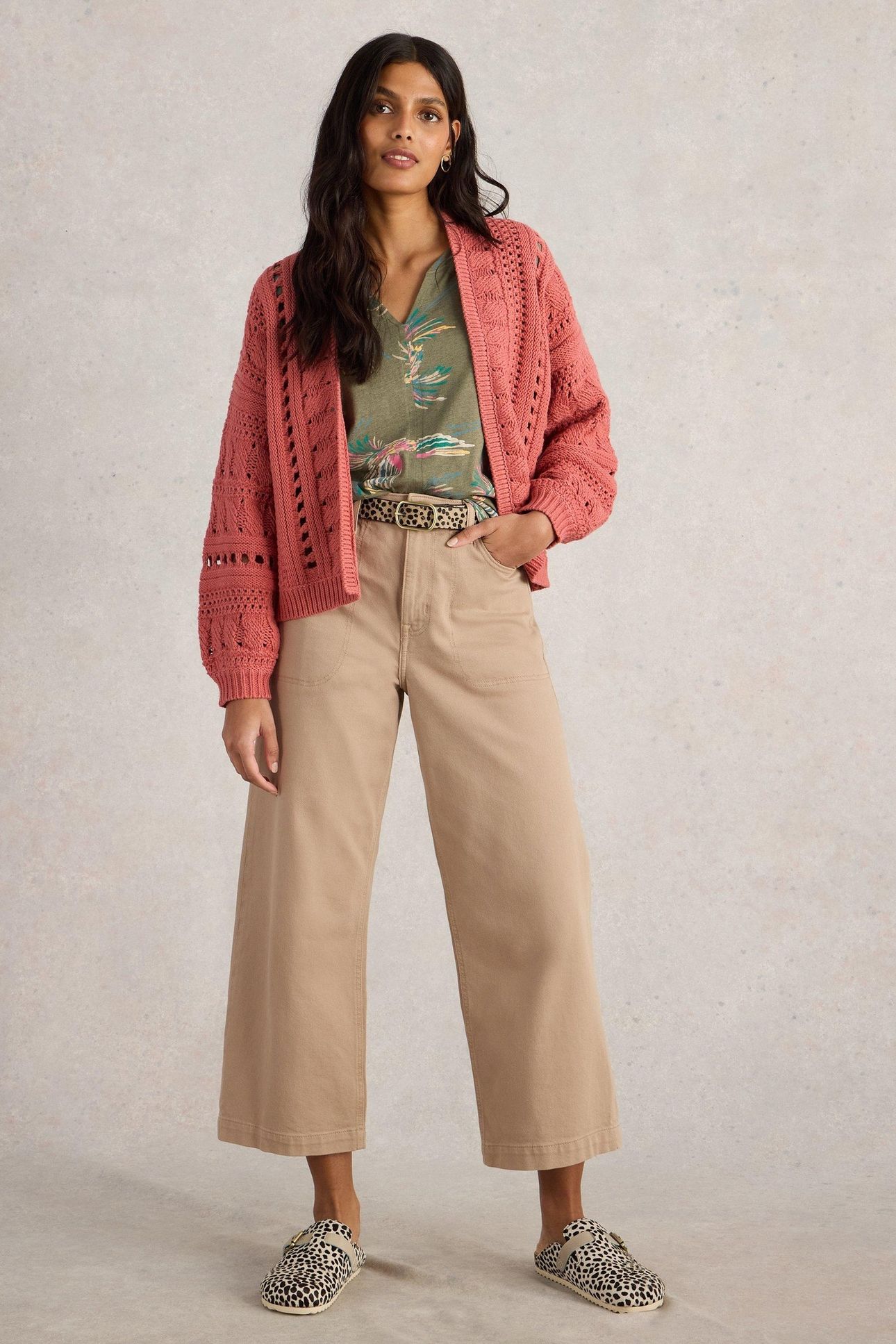 CASEY CROCHET CARDI MID CORAL 1