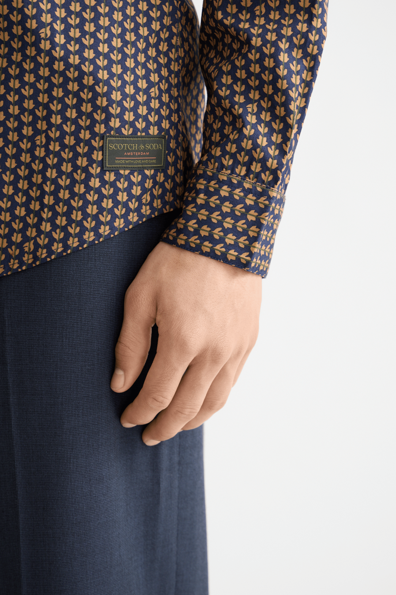 MICRO AOP SLIM-FIT SHIRT DITSY LEAF STRIPE PEACOAT 5