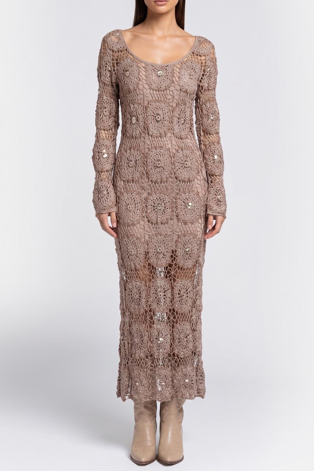 CHARLI CROCHET DRESS VELVET TAUPE 1