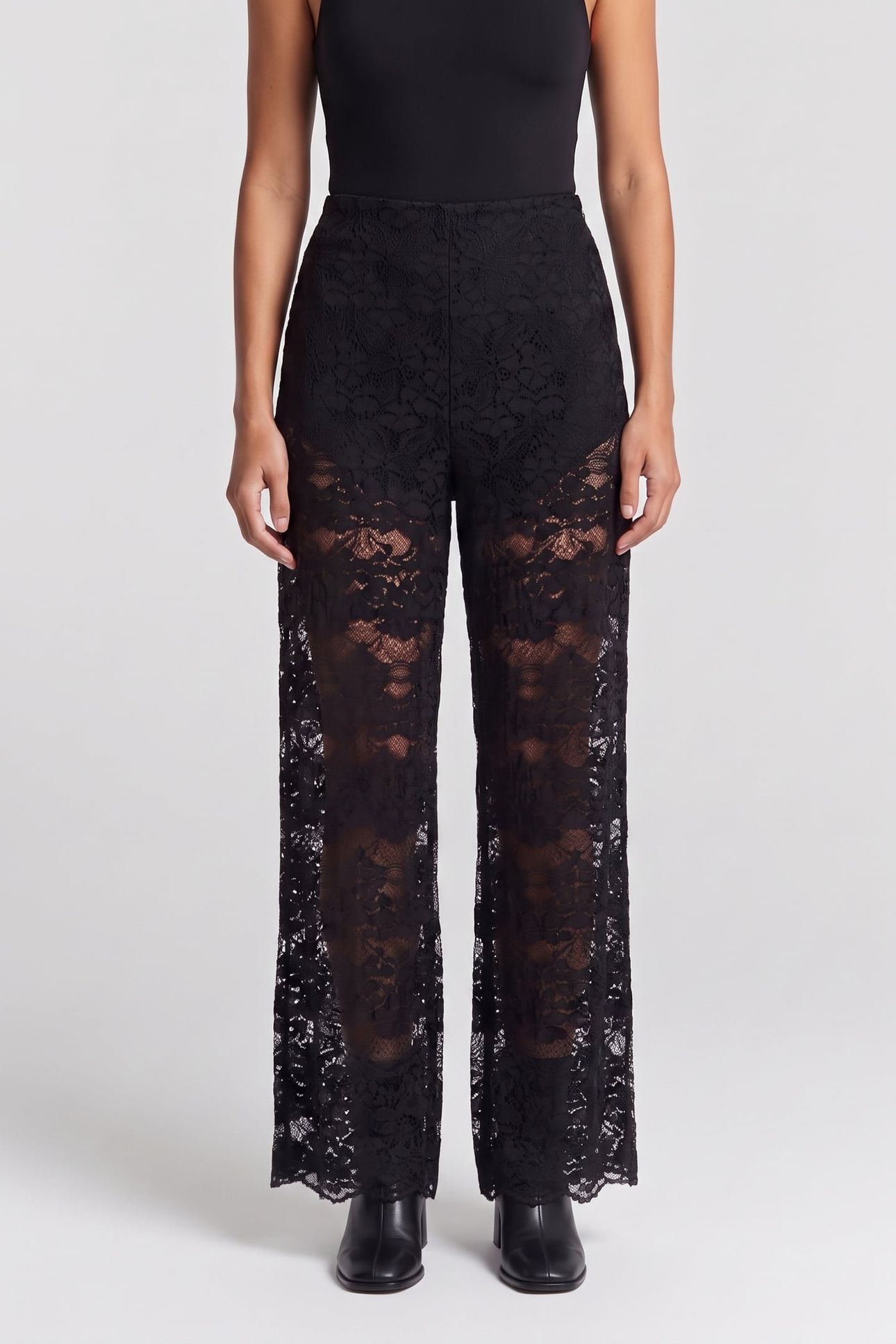STRETCH LACE TROUSERS BLACK 1