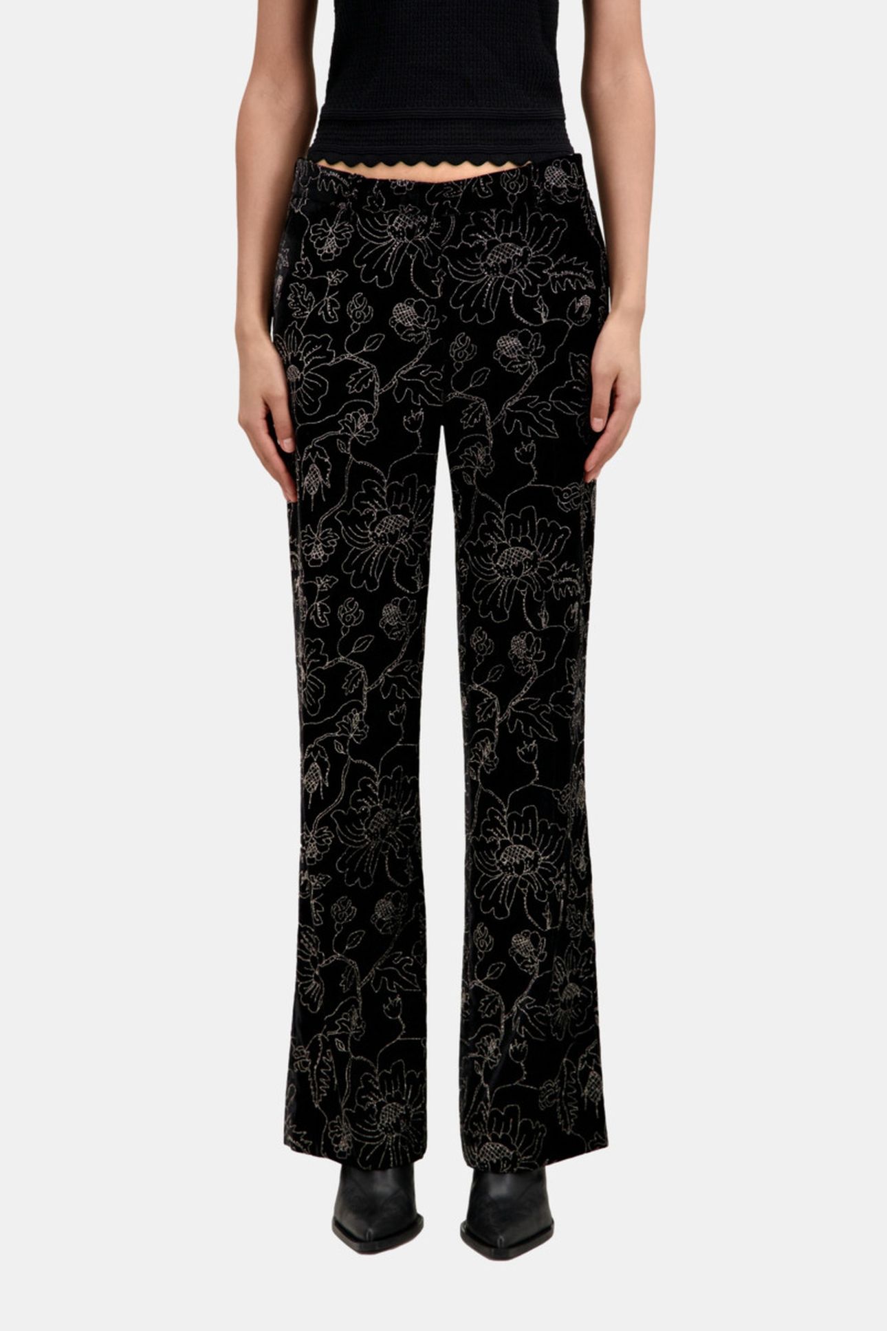 HIGH-WAIST VELVET SUIT TROUSERS WITH GLITTER BLACK 1