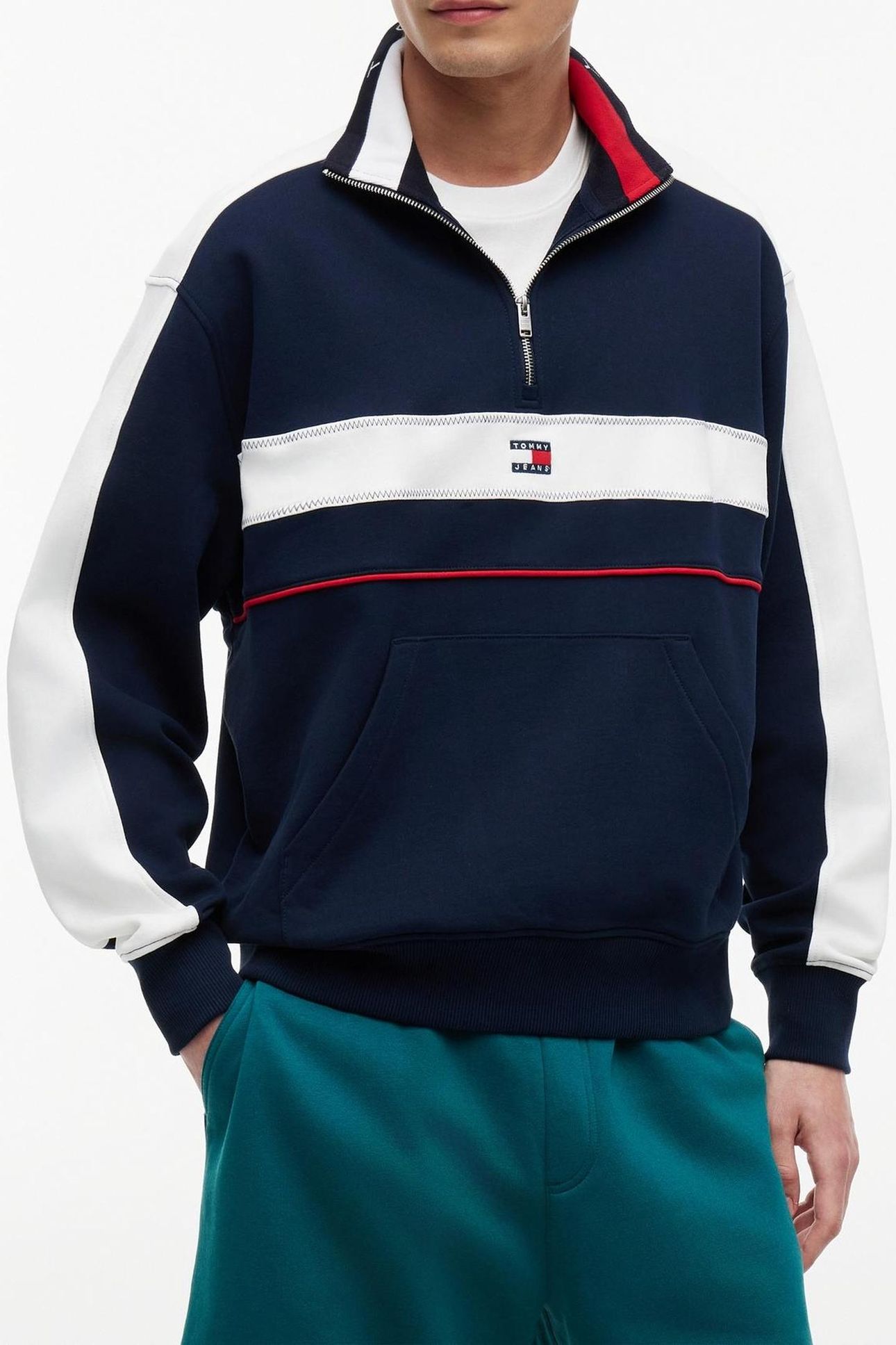 RELAXED COLORBLOCK QUARTER ZIP DARK NIGHT NAVY 1