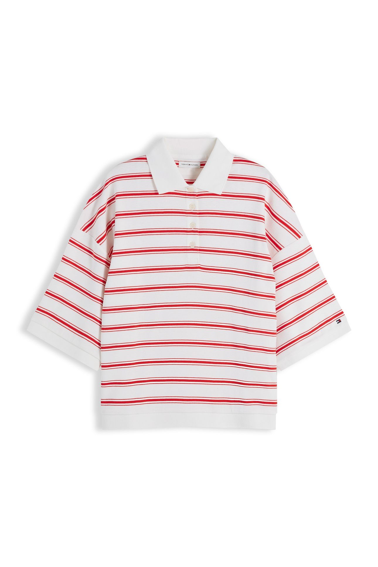 OVERSIZED FIT STRIPE POLO SHIRT MULTI ECRU/FIRE RED 4