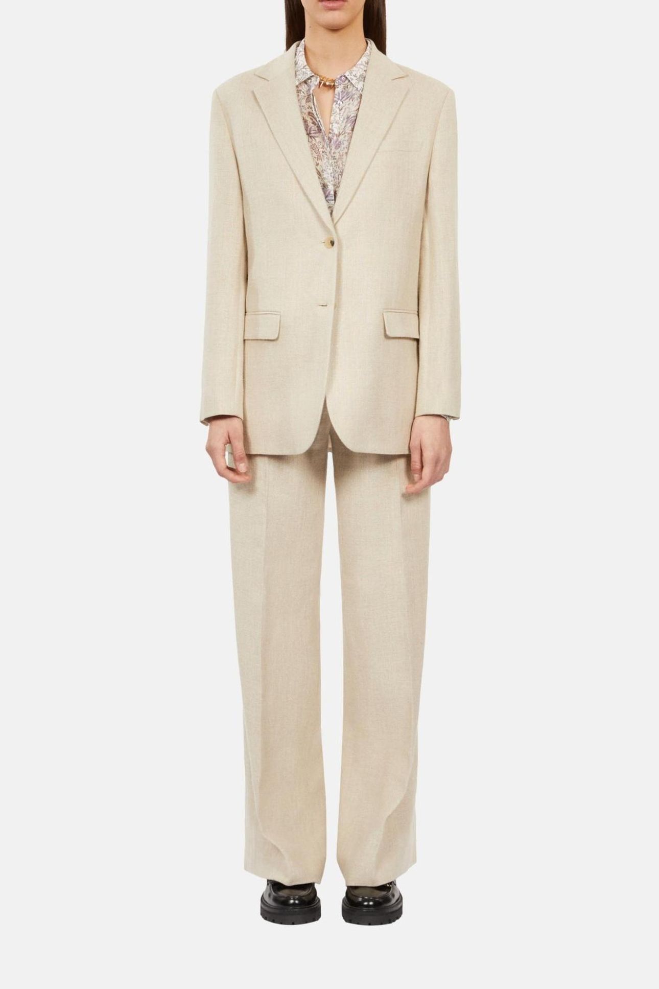VESTE DE COSTUME AMPLE EN LIN BEIGE 1
