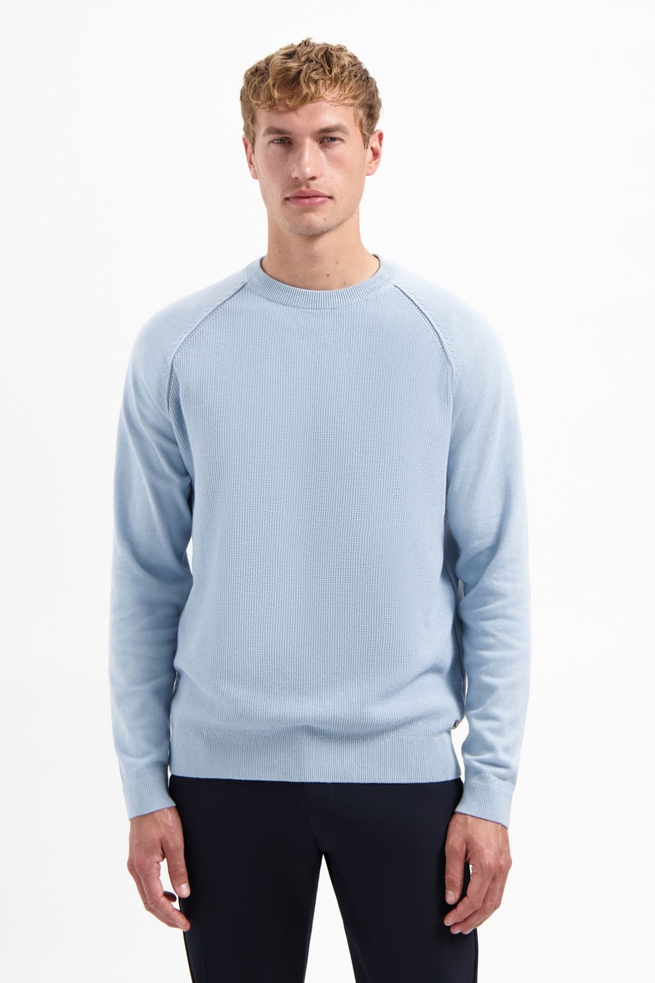 PULLOVER CREWNECK SOLID WAFFLE KNIT DUSTY BLUE 1
