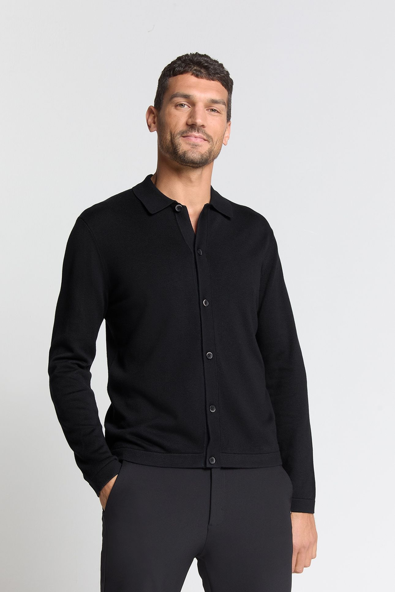 PULLOVER FULL BUTTON POLO BLACK 1