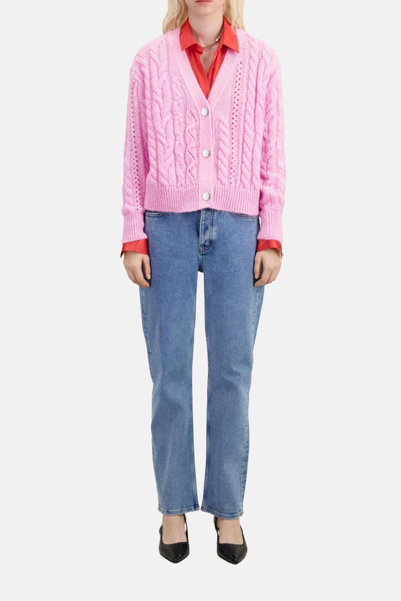 TWISTED BUTTON CARDIGAN PINK 1
