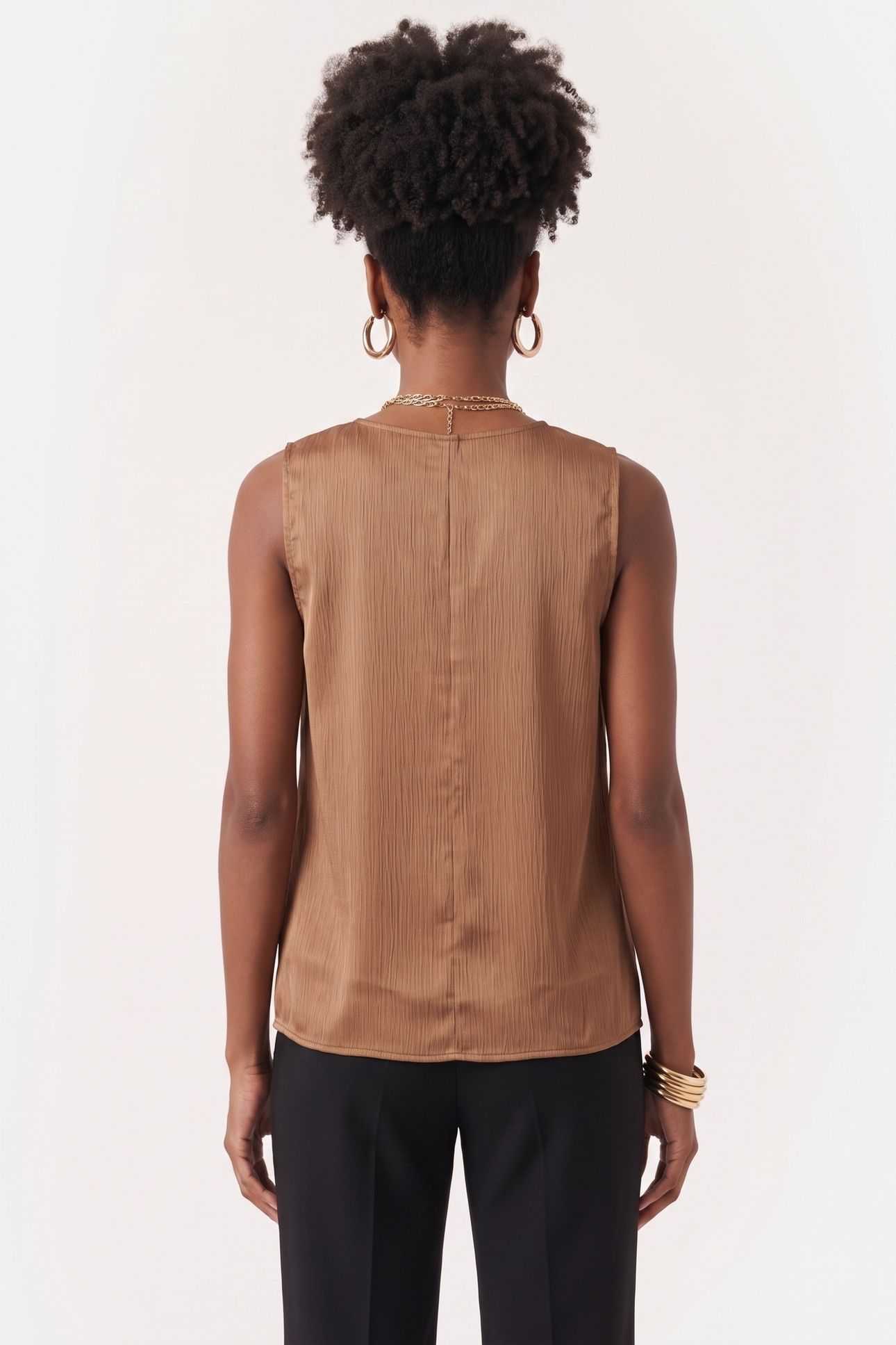 PLISSE V NECK SHIRT EXECUTIVE BROWN 2