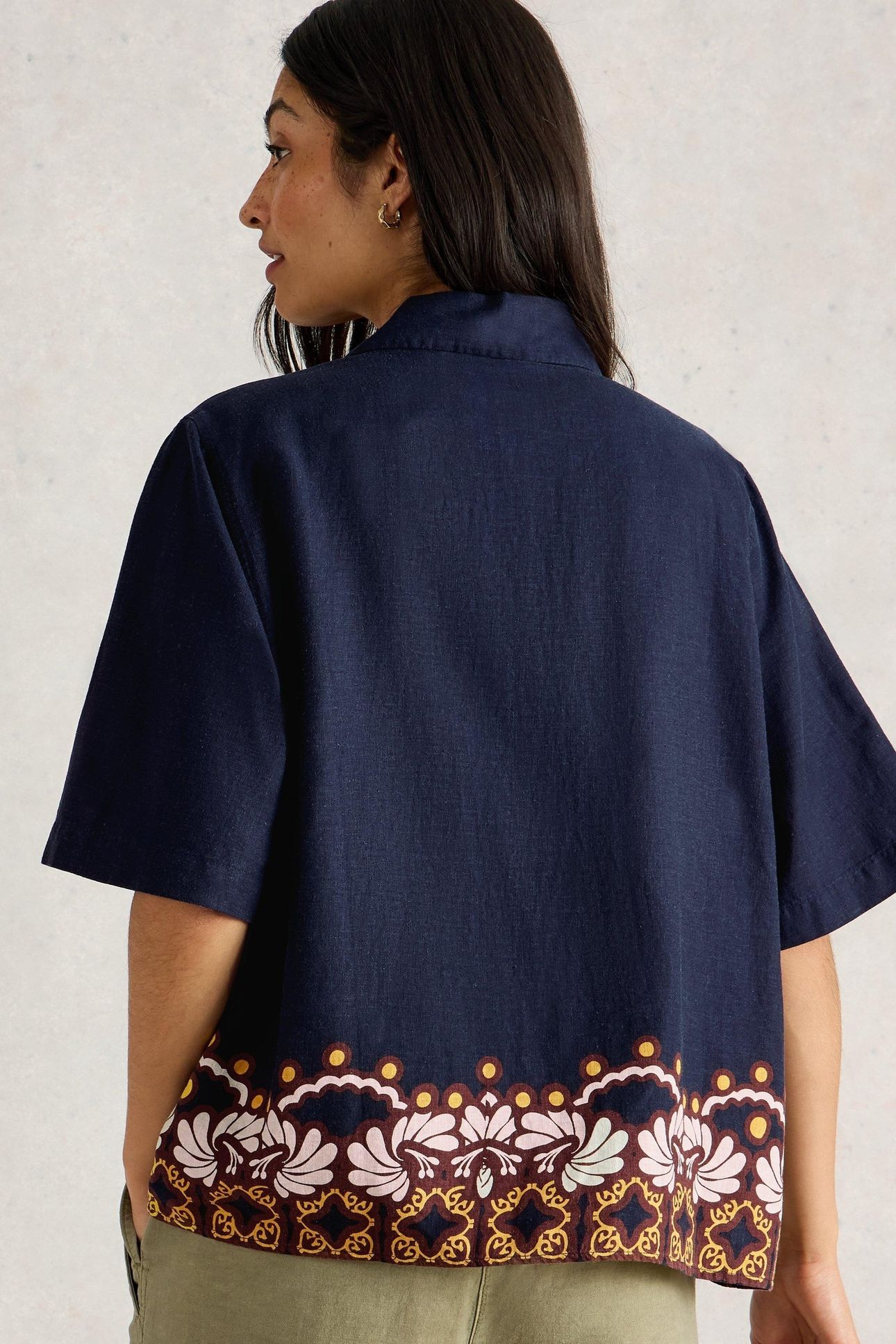 BELLA LINEN BLEND RESORT SHIRT NAVY MULTI 4