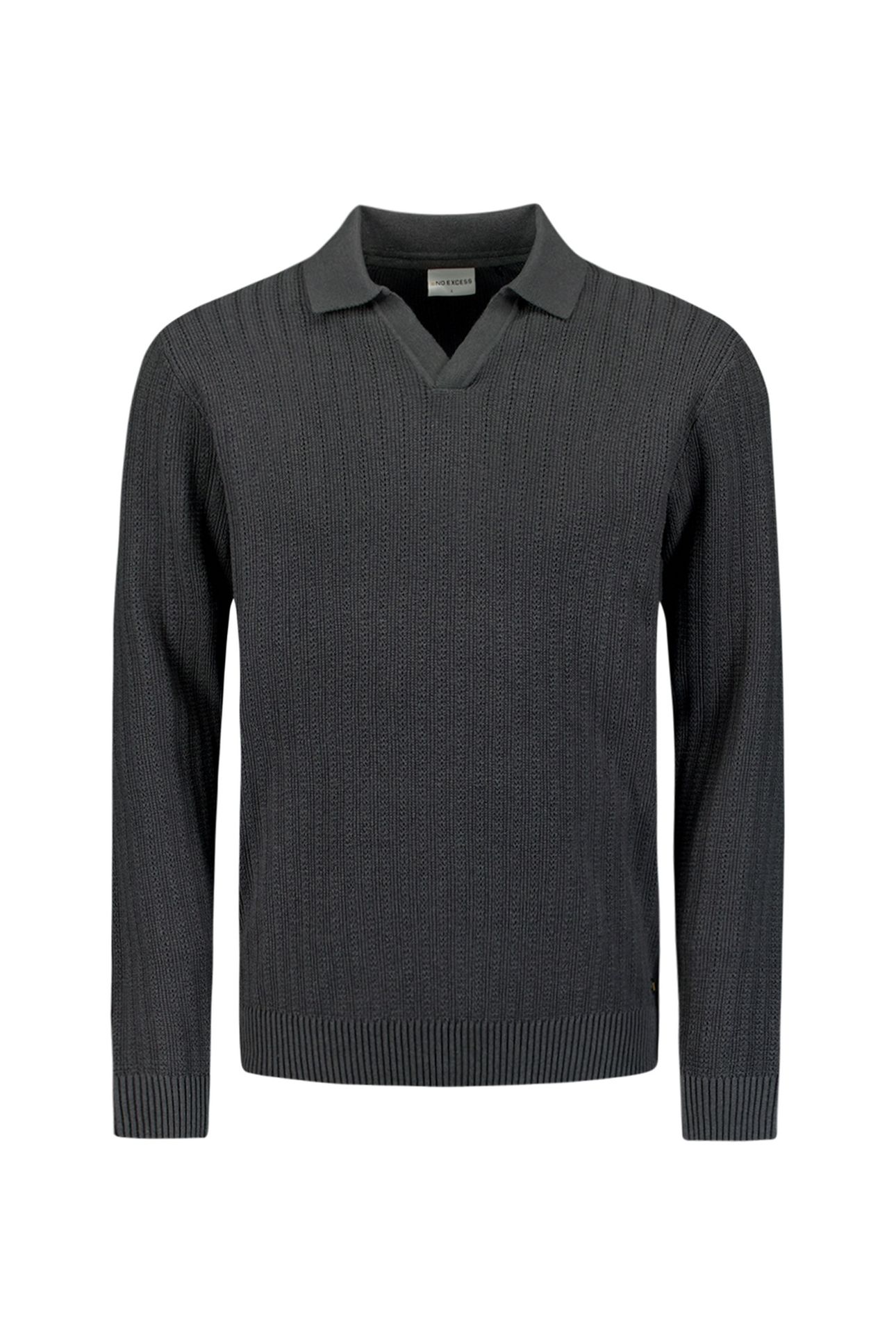 PULLOVER OPEN POLO COLLAR RELIEF KNIT DARK GREY 1