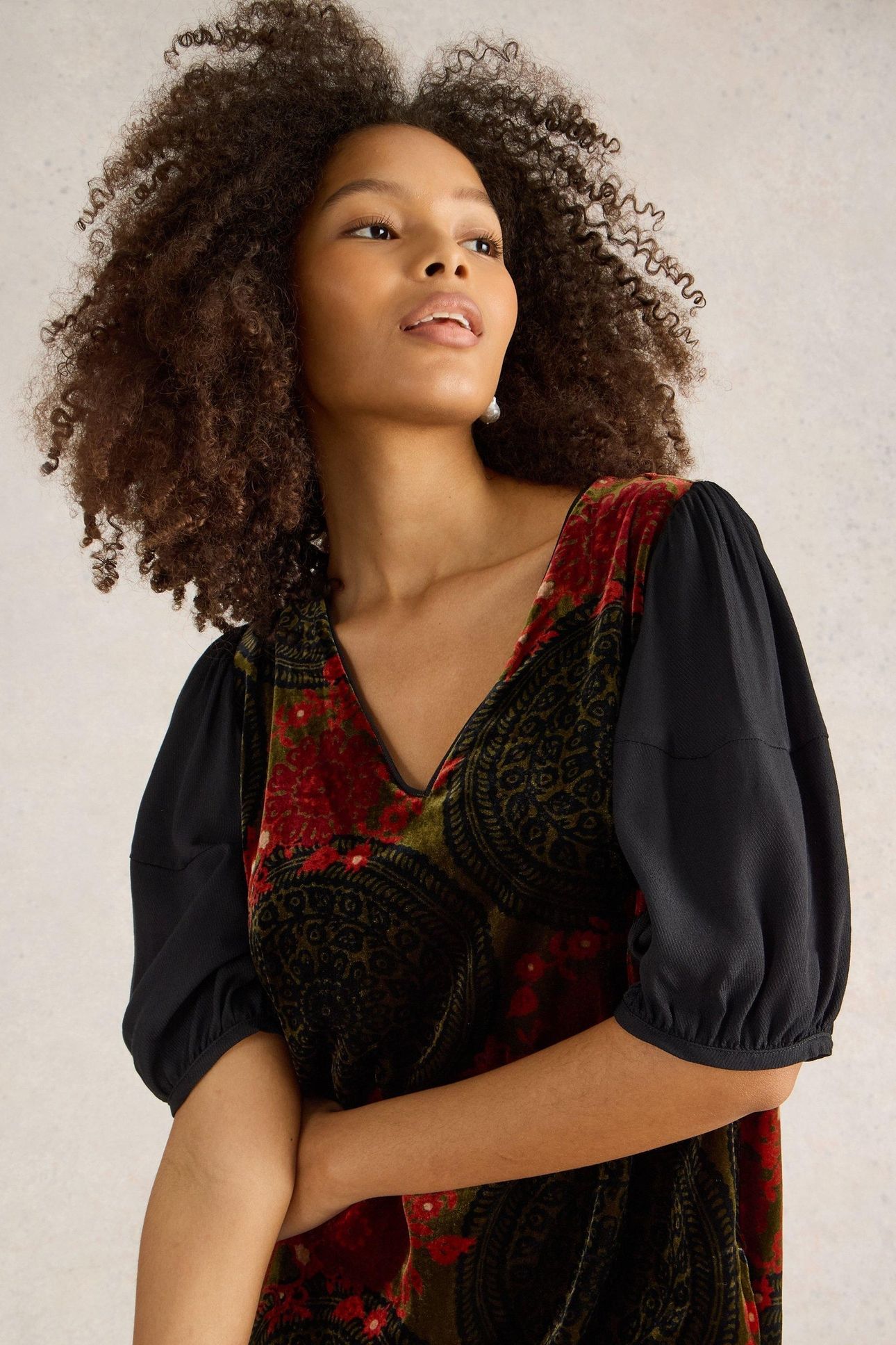 CLEO VELVET MIX DRESS GREEN PRINT 3