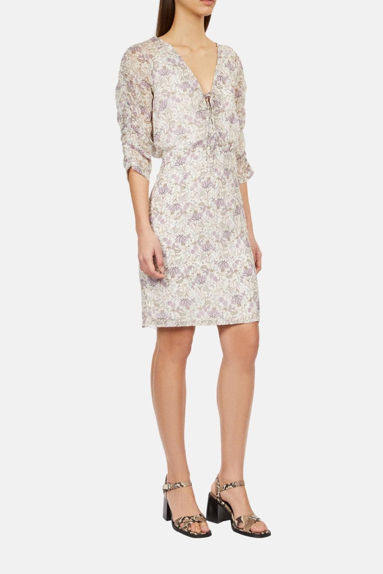 SHORT DRESS WITH 3/4 SLEEVES ECRU/MAUVECHALK 2