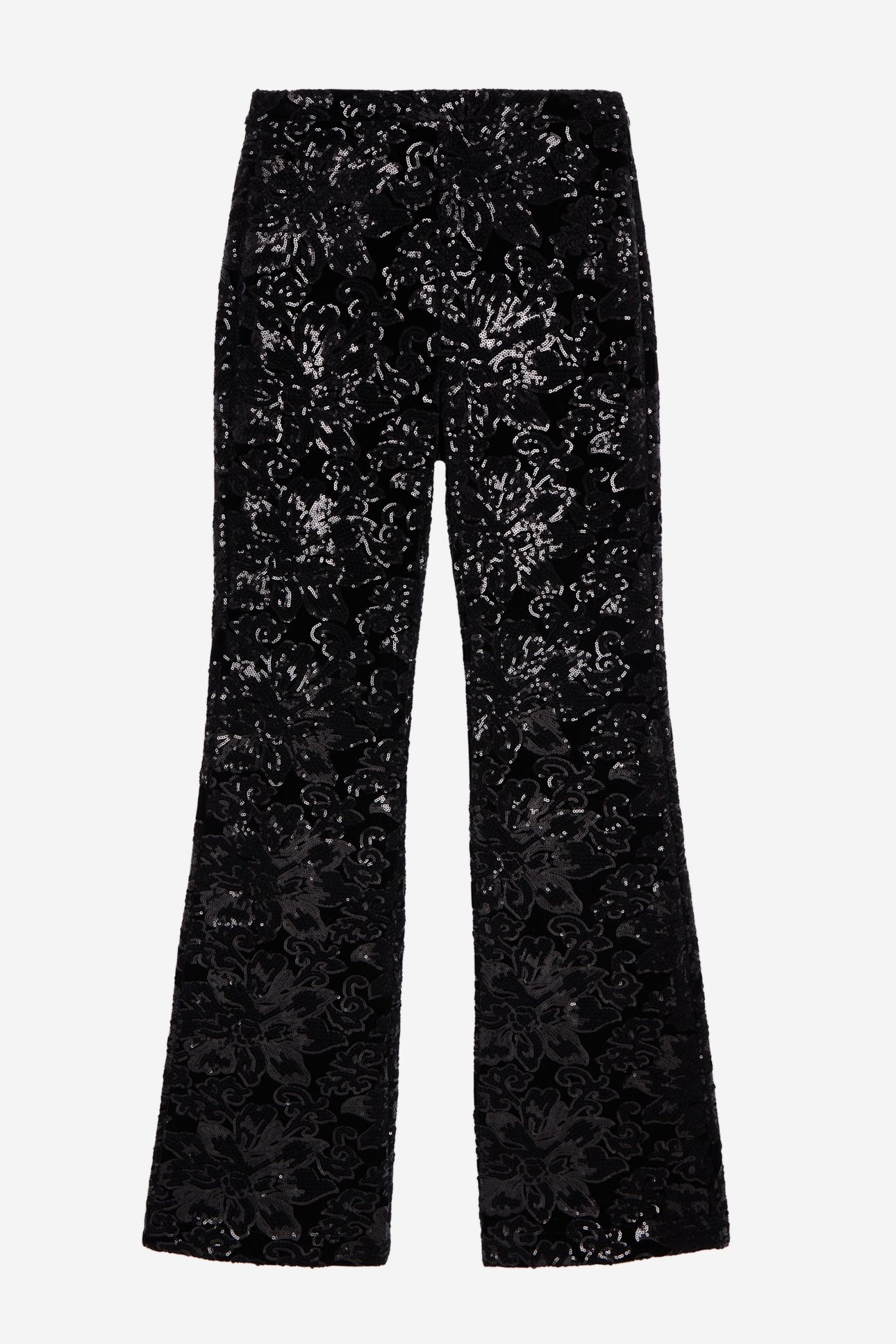 EMBROIDERED SEQUINED VELVET TROUSERS BLACK 4