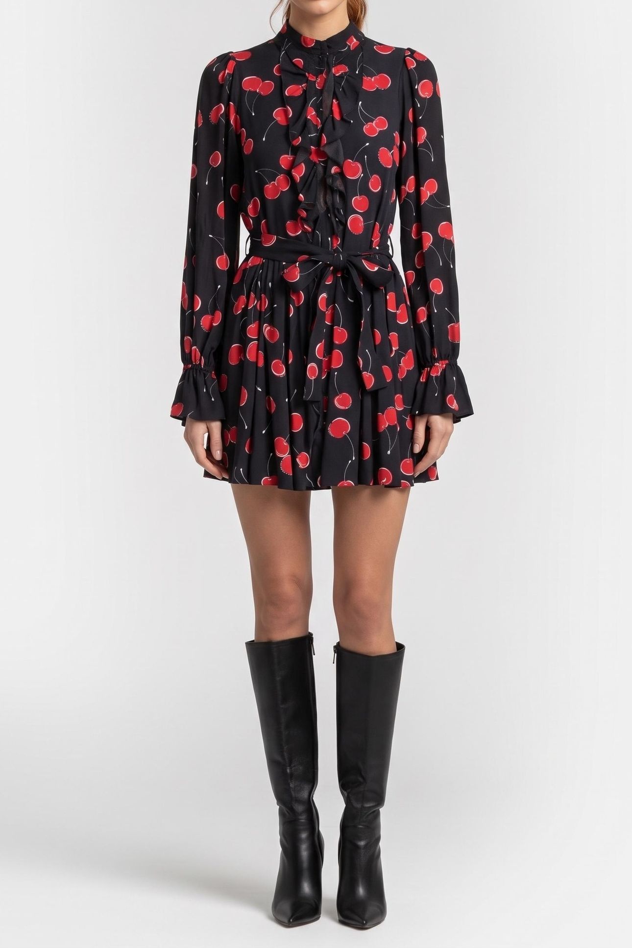 SHORT DRESS WITH LONG SLEEVES BLACK - RED 1