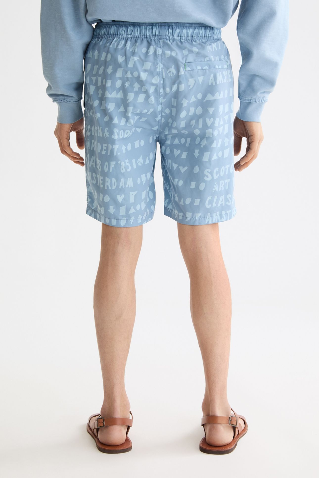 PRINTED LONGER-LENGTH SWIM SHORTS ART DEPT FADED DENIM 3