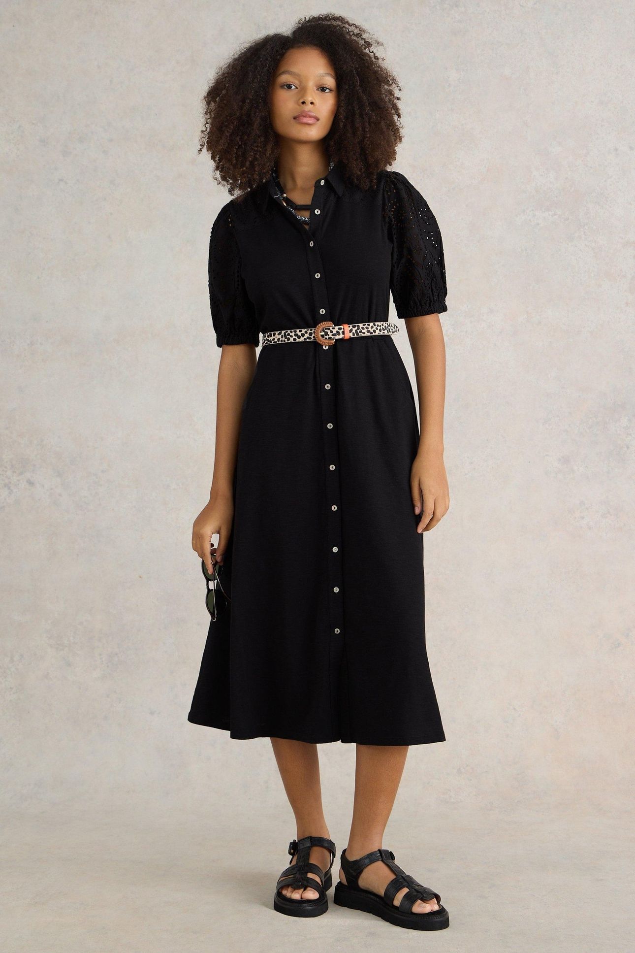 RUA BRODERIE SHIRT DRESS PURE BLACK 1