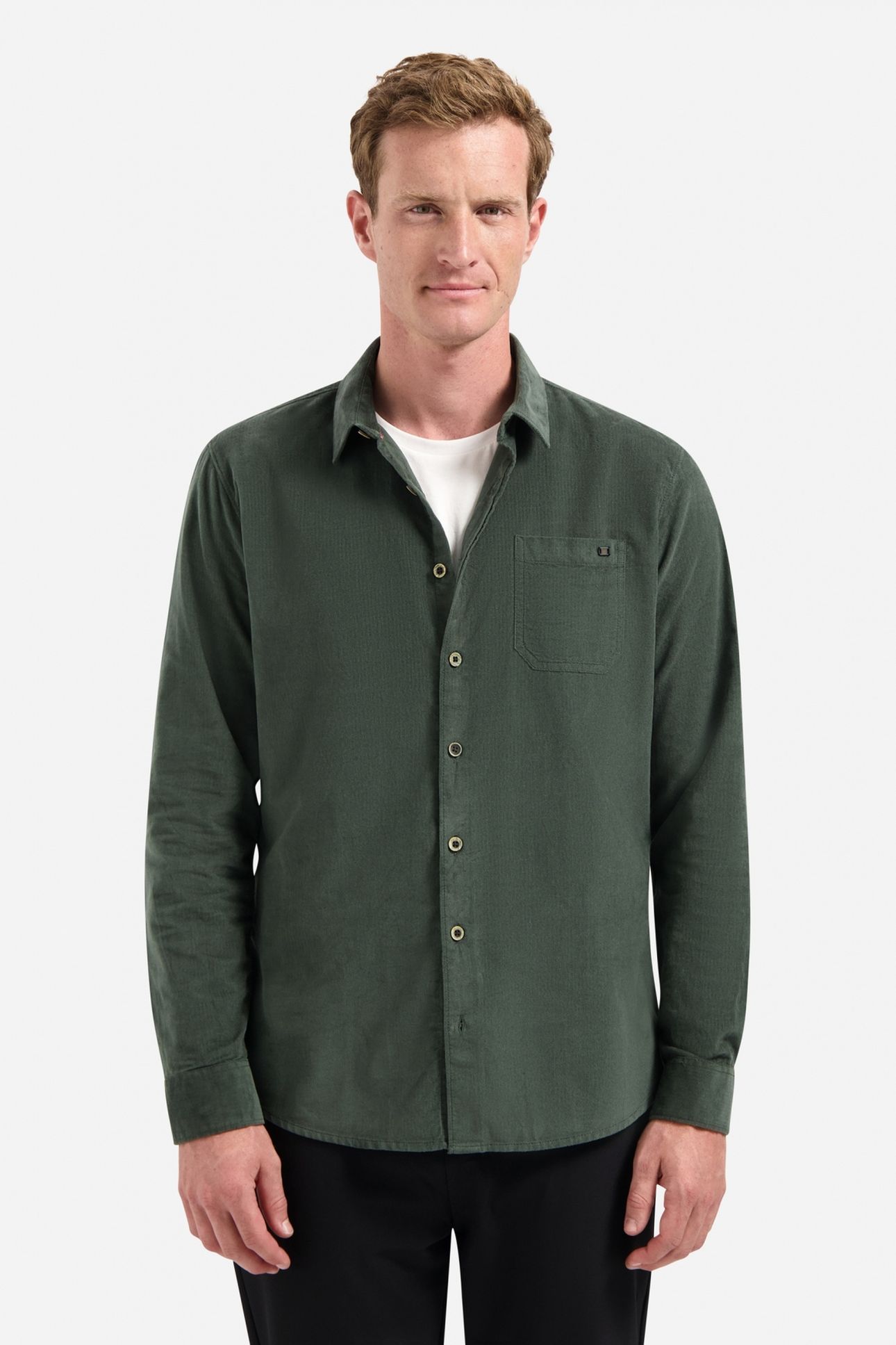 SHIRT SOLID FINE HERRINGBONE DARK GREEN 2