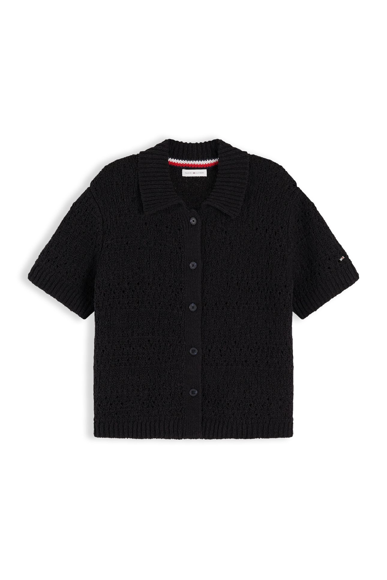 WEAVE POLO RELAXED SHORT SLEEVE CARDIGAN BLACK 4