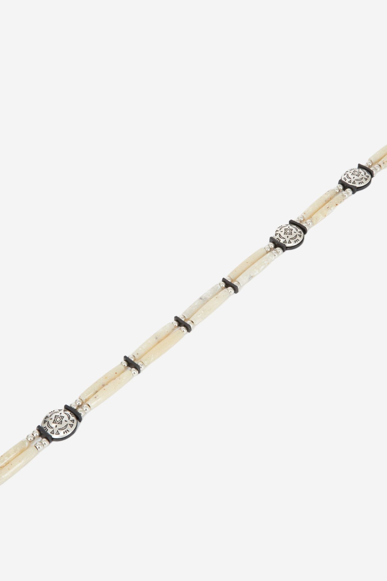 THIN LEATHER BELT WITH BEADS AND METAL PIECES ECRU 2